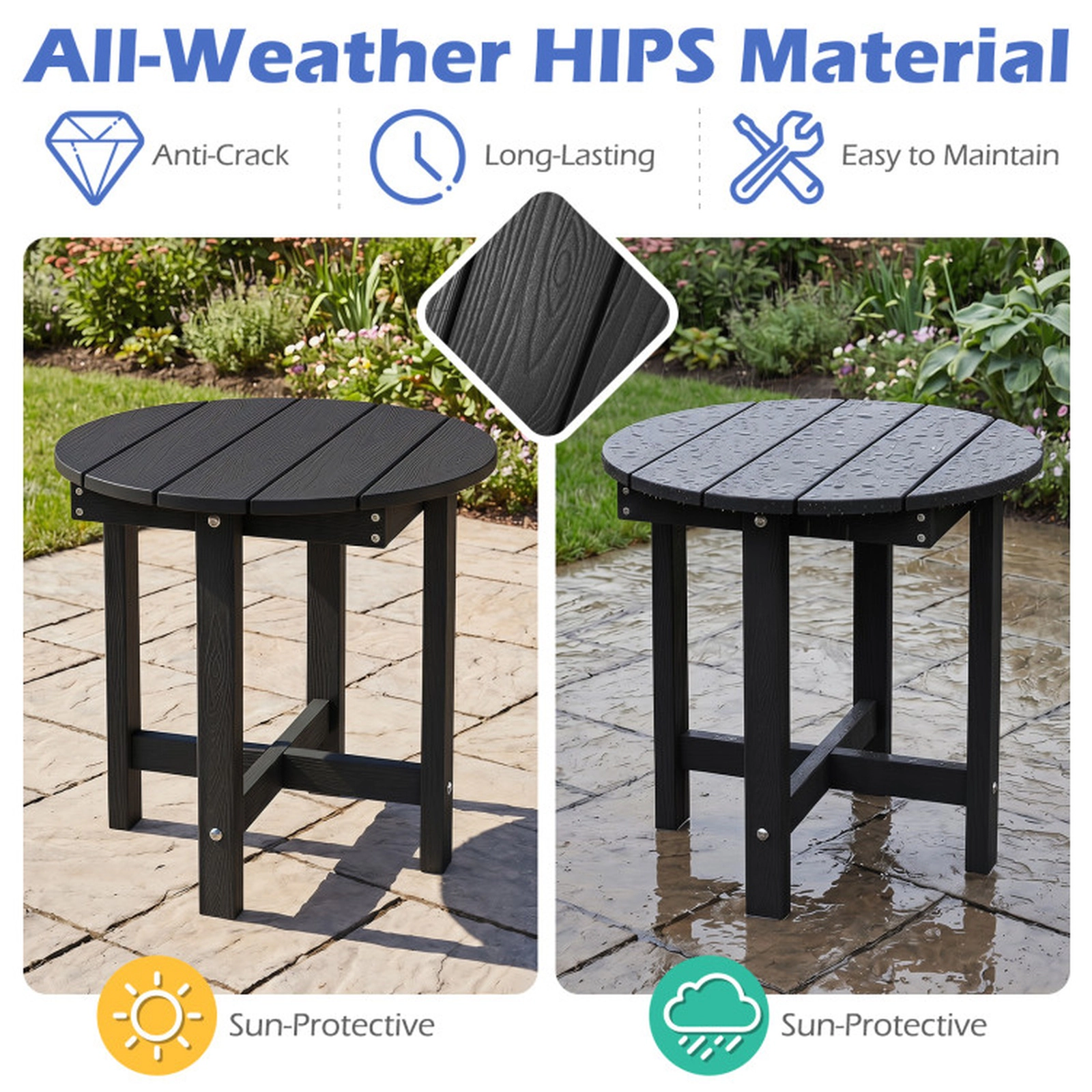 SUGIFT All-Weather HIPS Adirondack Side Table 18-in Square Top 66-lb Capacity Outdoor Accent Table 1-Piece Black