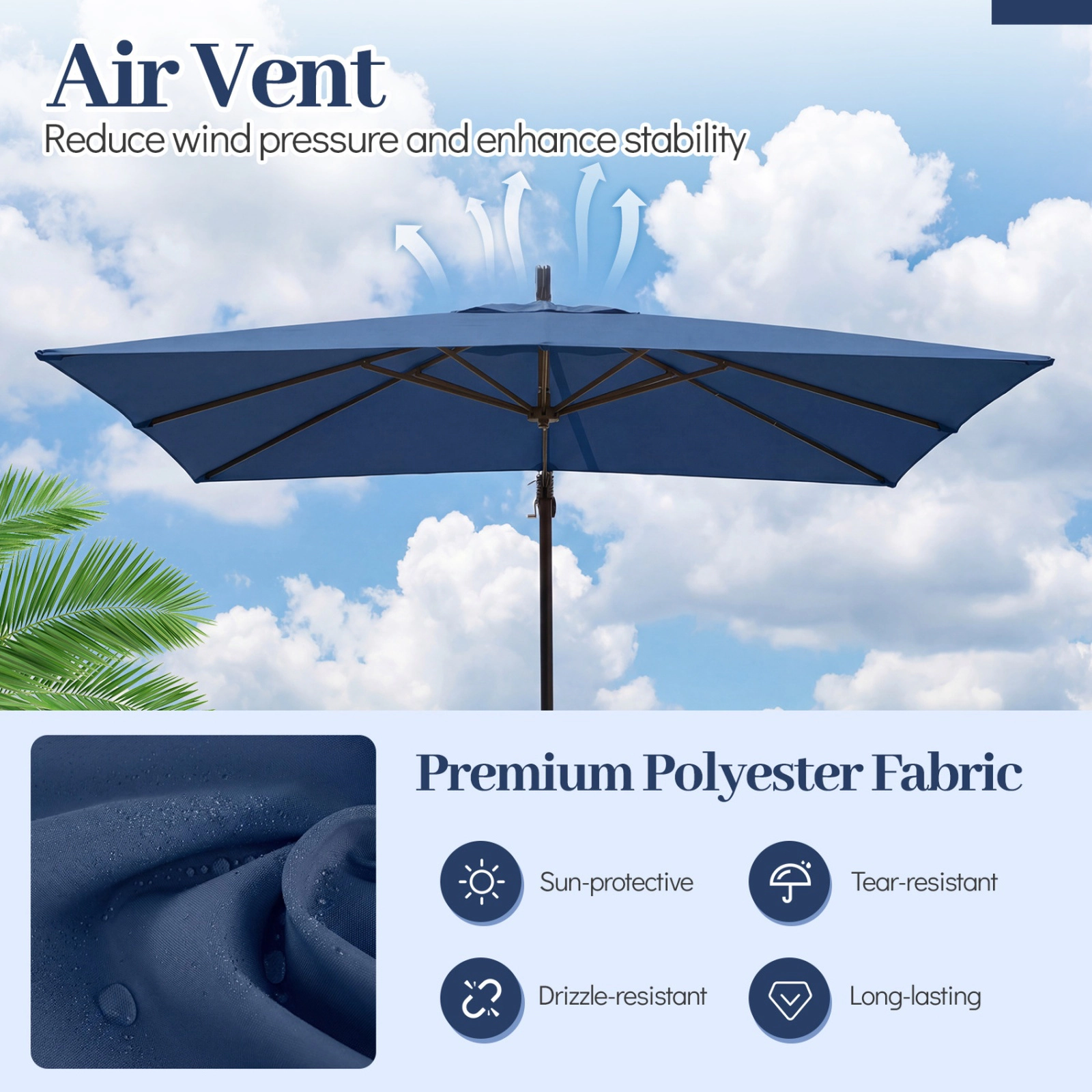 SUGIFT 8 x 8-ft Square Offset Cantilever Patio Umbrella 360° Rotation Double-Tier Polyester Canopy 116-lb Base Capacity