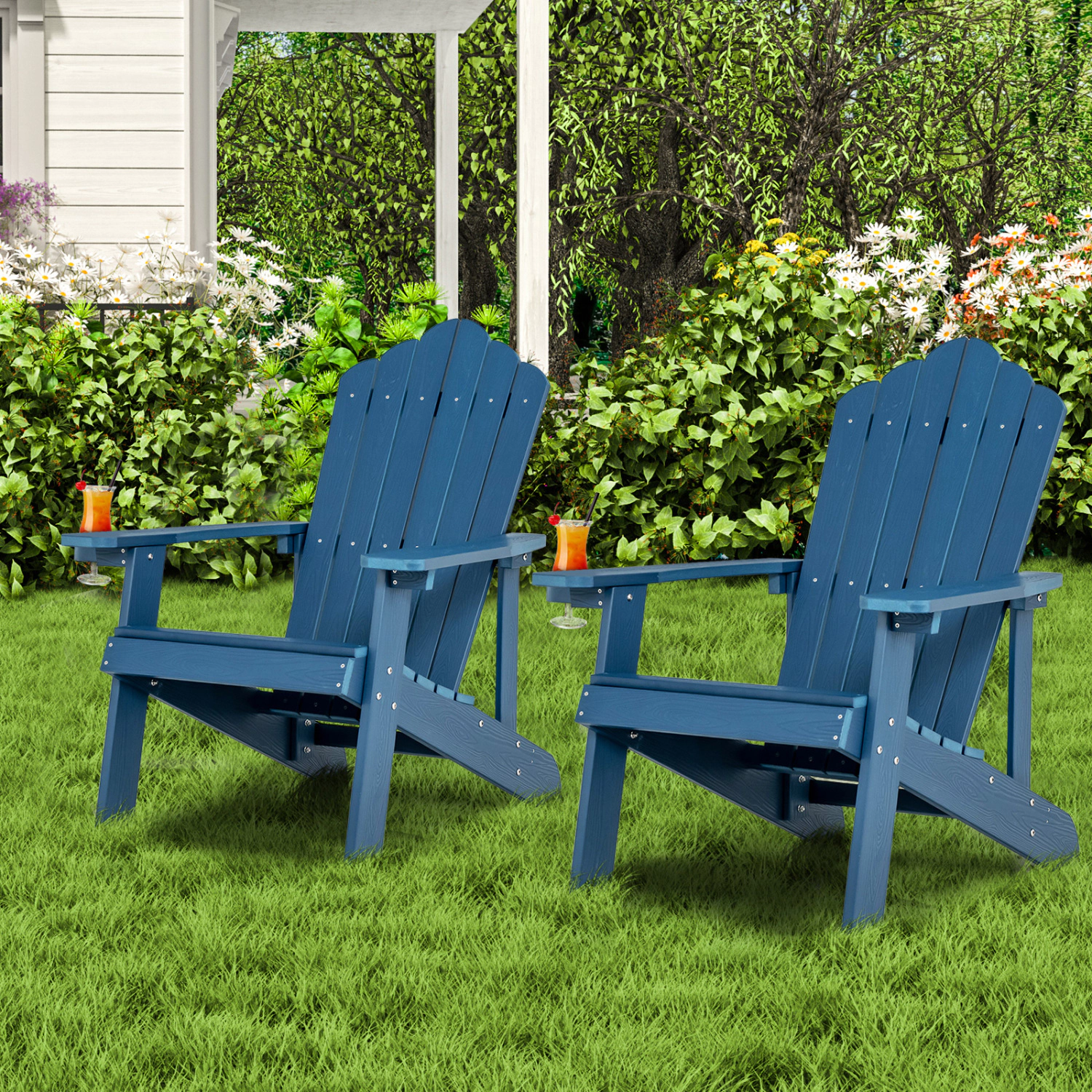 LJG 2 Pieces Adirondack Chair Set with Ergonomic Design for Porch and Backyard