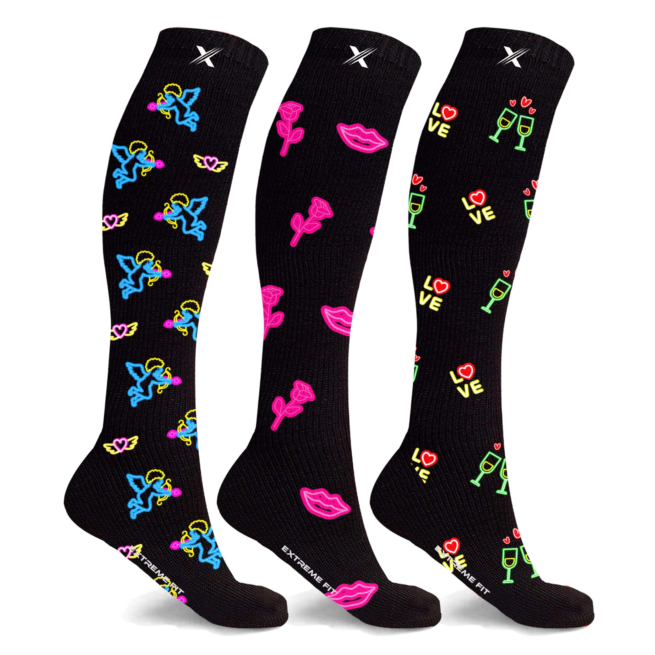 Extreme Fit Neon Everyday Wear Knee High Compression Socks - 3 Pair