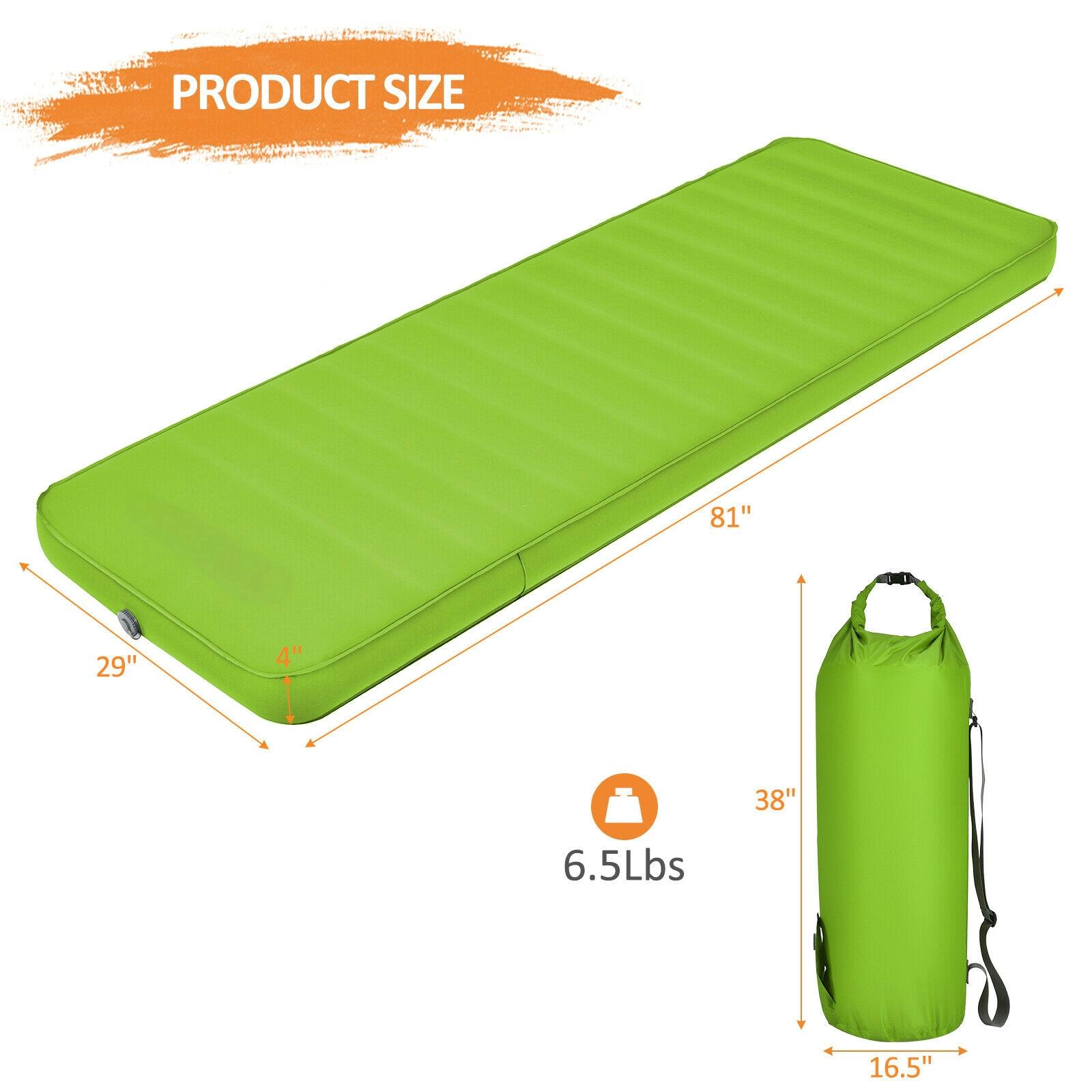 SUGIFT Green 81-in 330-lb Self-Inflating Camping Sleeping Pad 4-in Thick Foam Camp Mat with Carry Bag