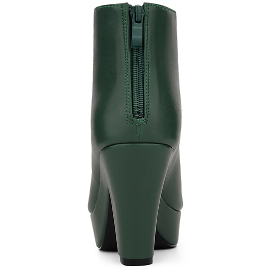 BLISSFUL STEP Peep Toe Ankle Boots for Women Back Zip Chunky Heel ...
