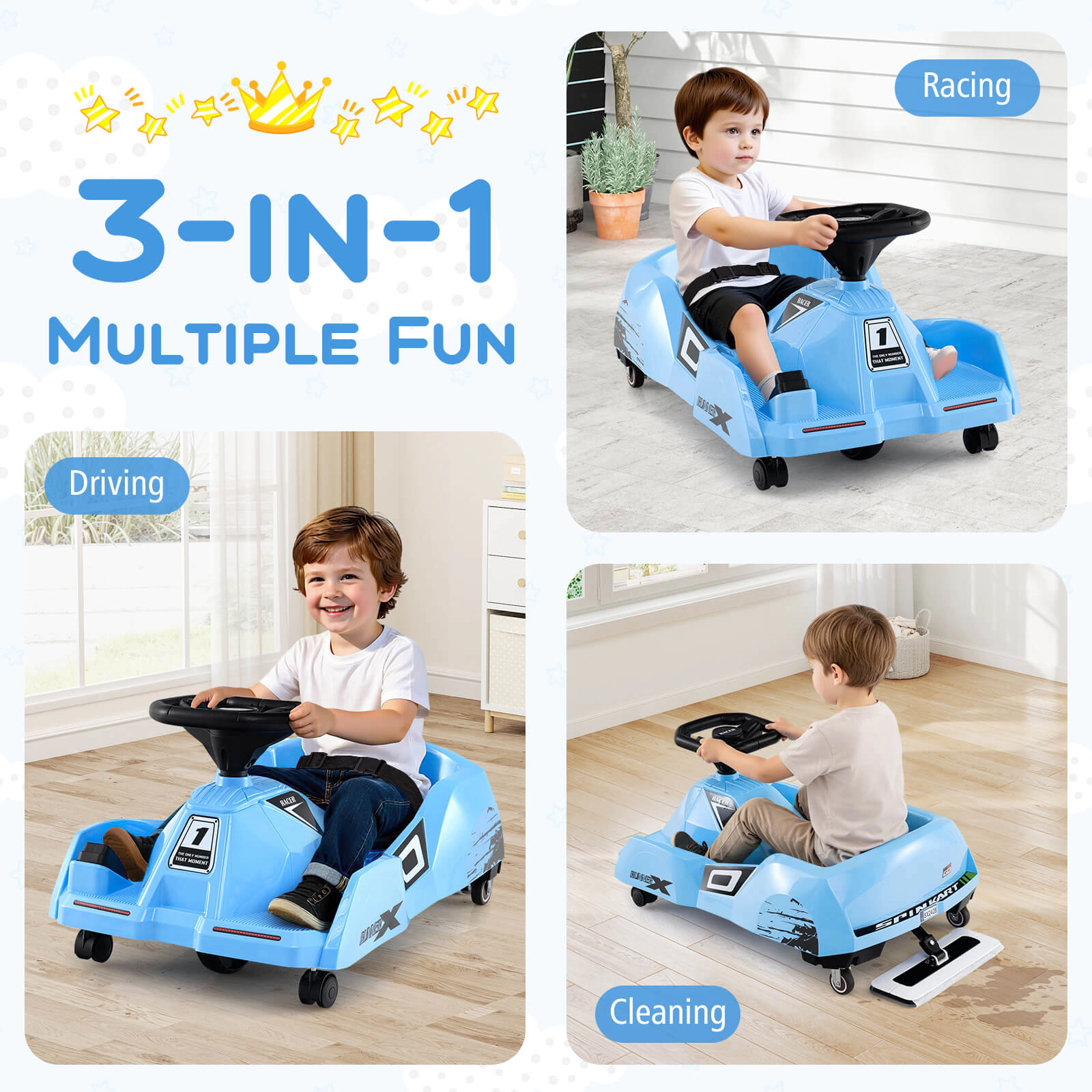 Costway 12V Ride on Toy Car Electric Go Kart with Cleaning Fun & Remote Control Pink/Rose red/Blue