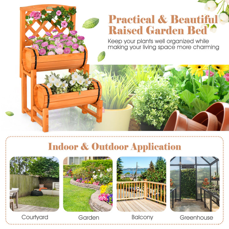 Hivvago 2-Tier Raised Garden Bed with 2 Cylindrical Planter Boxes and Trellis