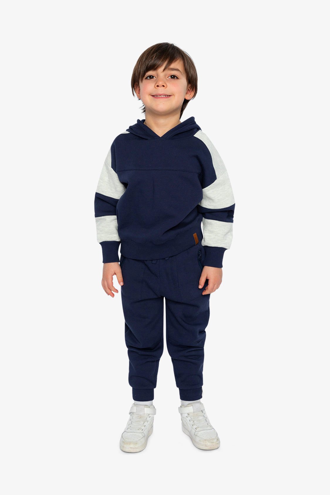 Deux par Boys Hooded Striped Fleece Cardigan with Ribbed Trim