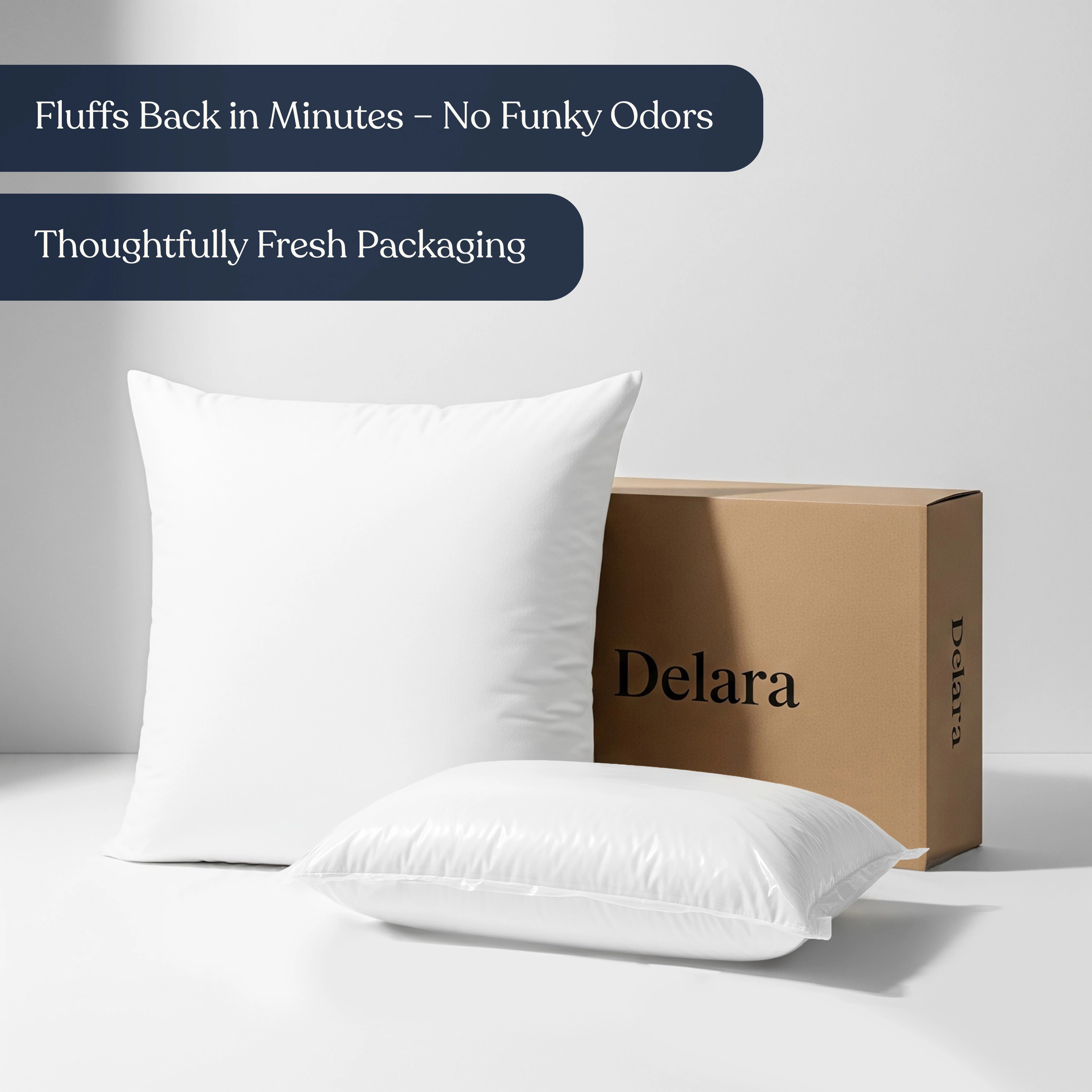 Delara Set of 2 Organic Cotton Throw Pillow Inserts 800 GSM Recycled Down Alternative Fill