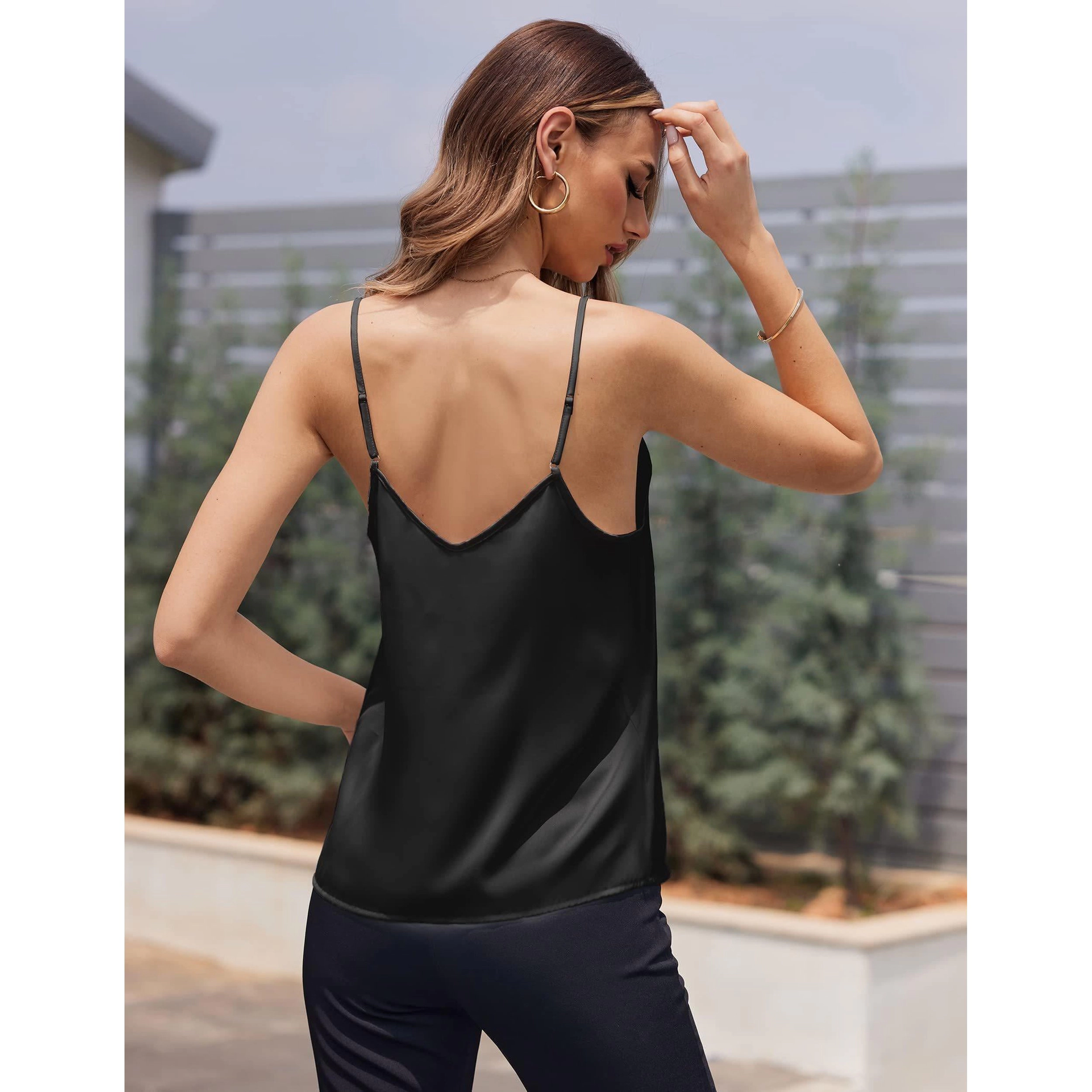 Ekouaer Women's 2 Pack Lace Pajama Tank Tops V Neck Camisole Soft Spaghetti Strap