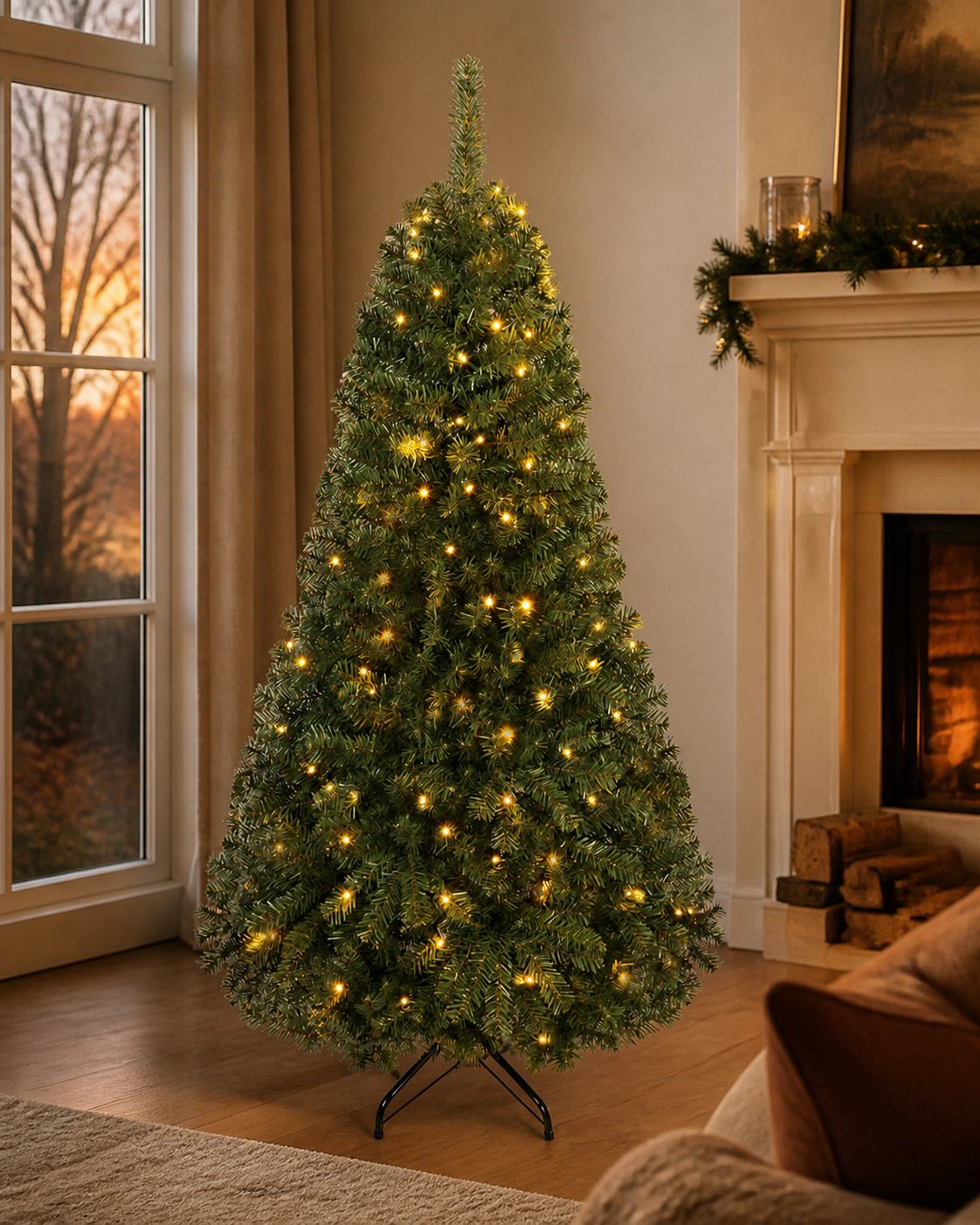 SUGIFT 5-ft Green Pre-Lit Artificial Christmas Tree with 150 LED Lights 11 Modes 600 Tips and Metal Stand