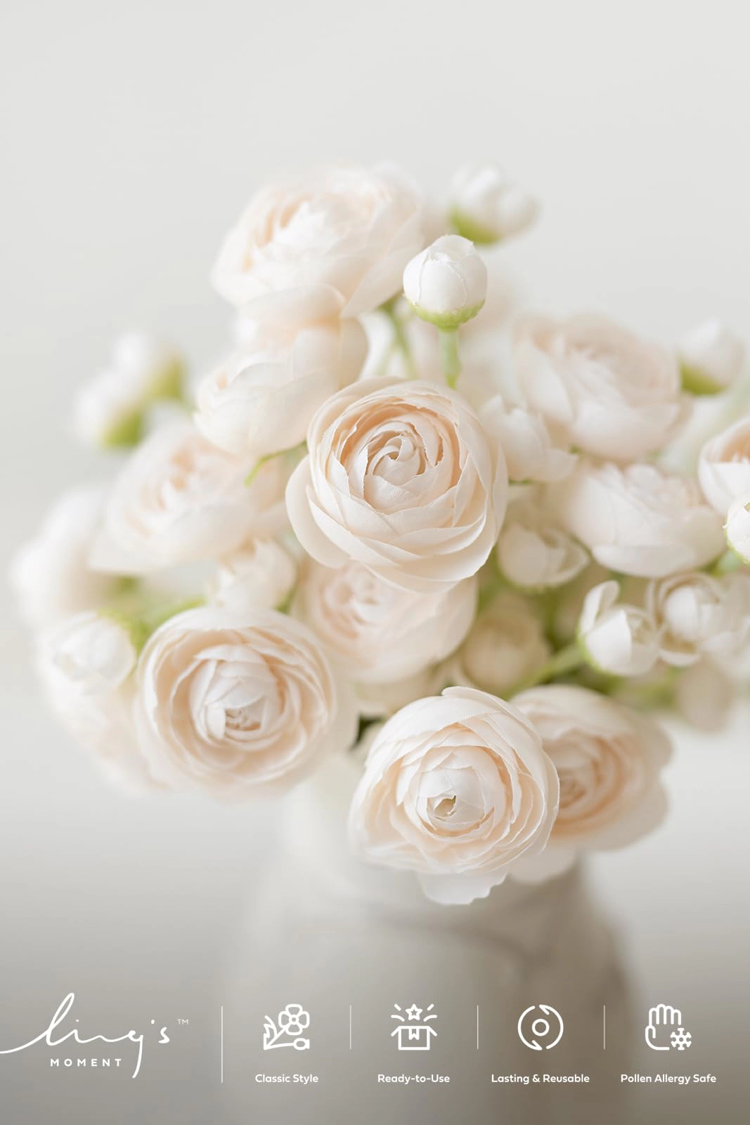 PUPWE Flowers Artificial Flower Faux Silk RanunculCream