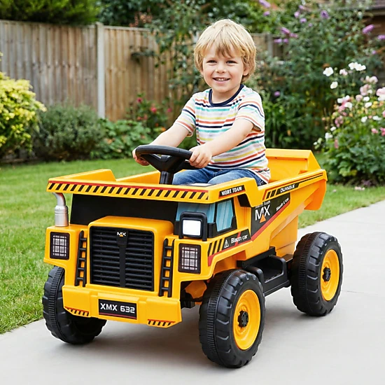 SUGIFT 24V Construction Ride-On Dump Truck Car with Remote Control 66-lb Capacity Ages 3-8 Yellow and Black