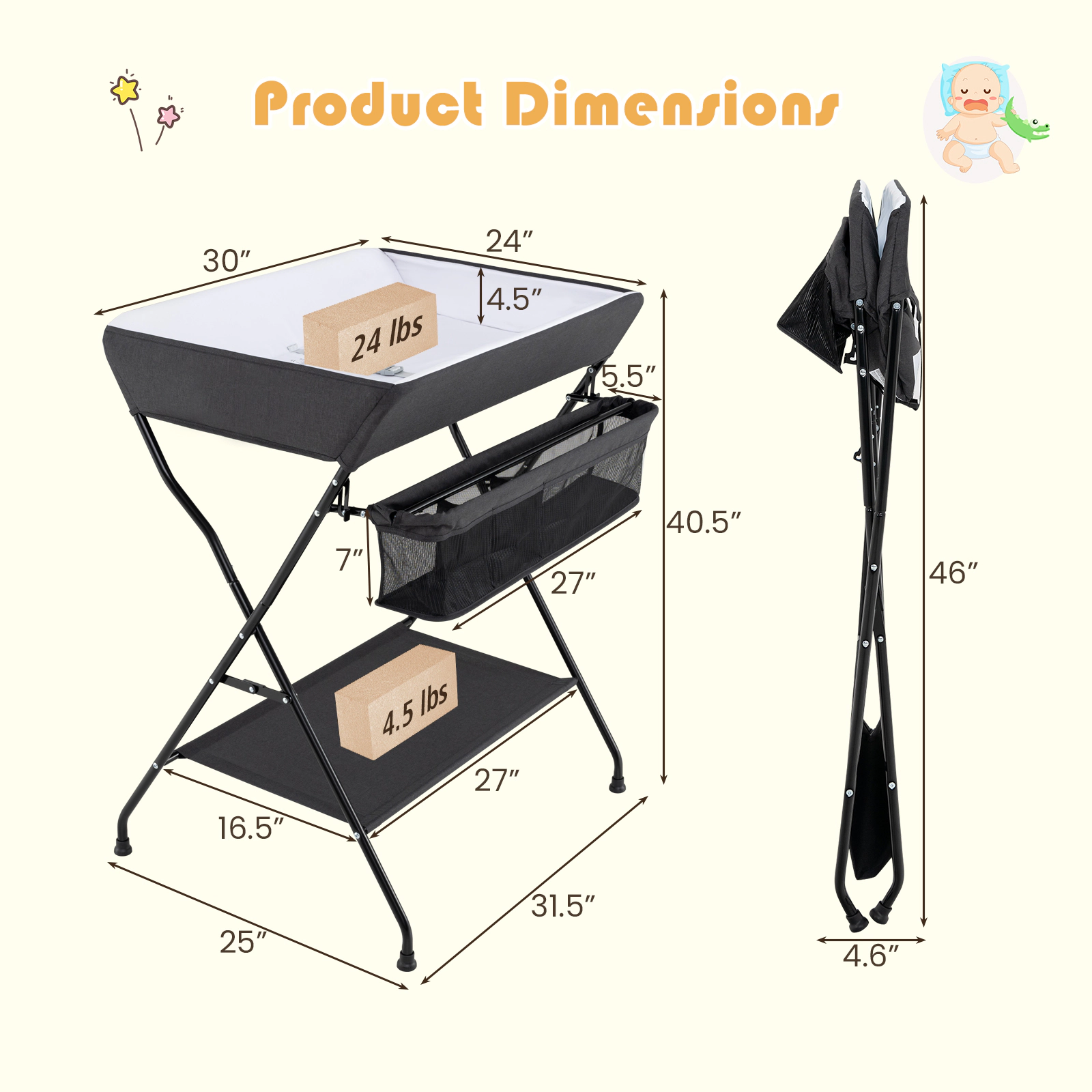 SUGIFT Folding Baby Changing Table with Storage Basket and Shelf
