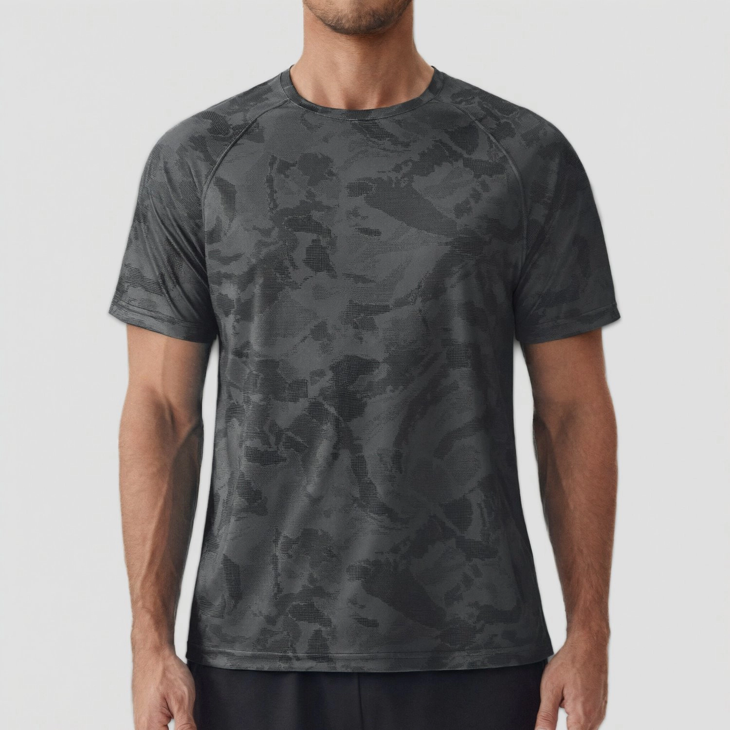 Pinspark Mens Light Blue Camouflage Short Sleeve Crew Neck Raglan Athletic T-Shirts