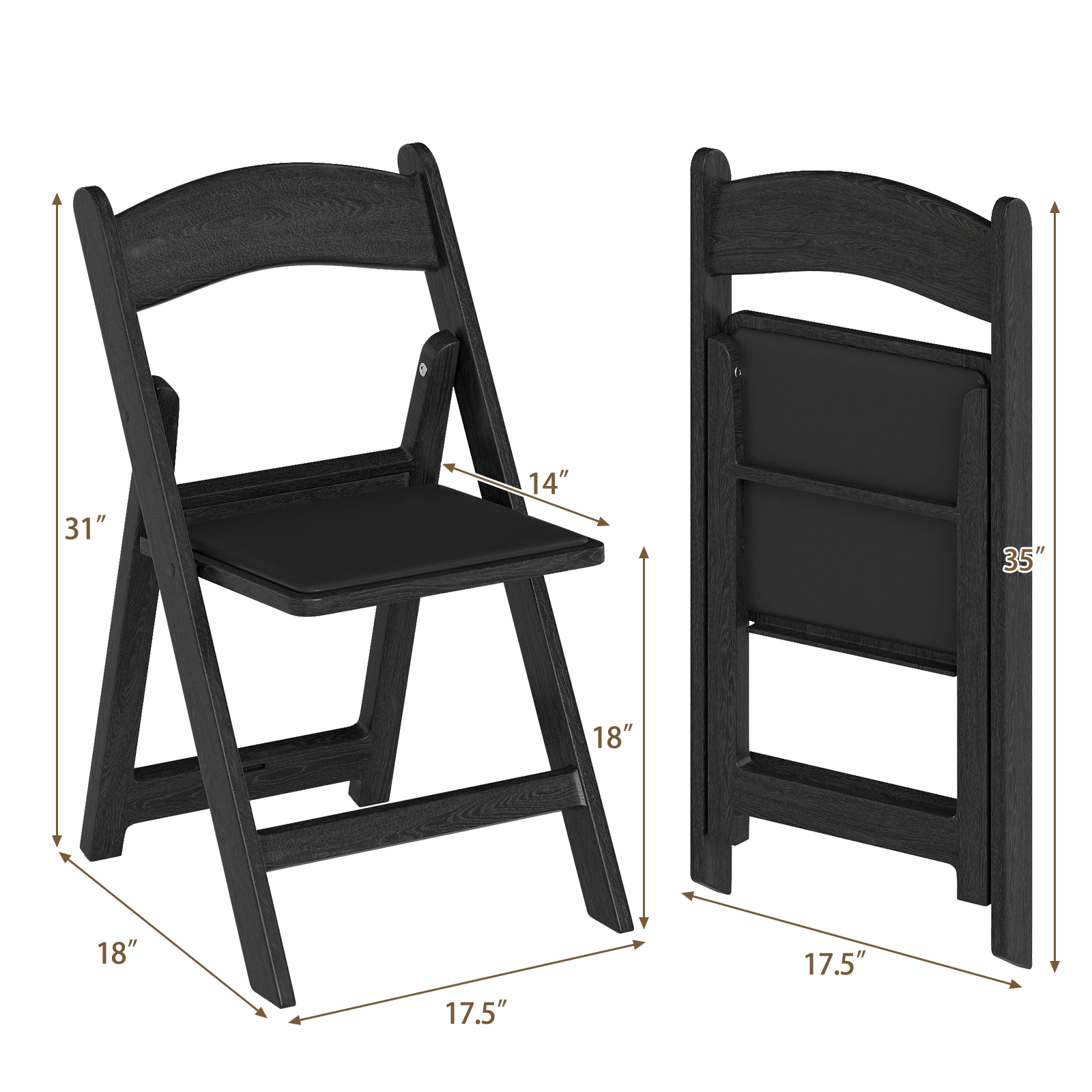 SUGIFT Portable Resin Folding Dining Chairs 1100-Lb Capacity with Padded Seat 18-in Seat Height Black 4-Pack