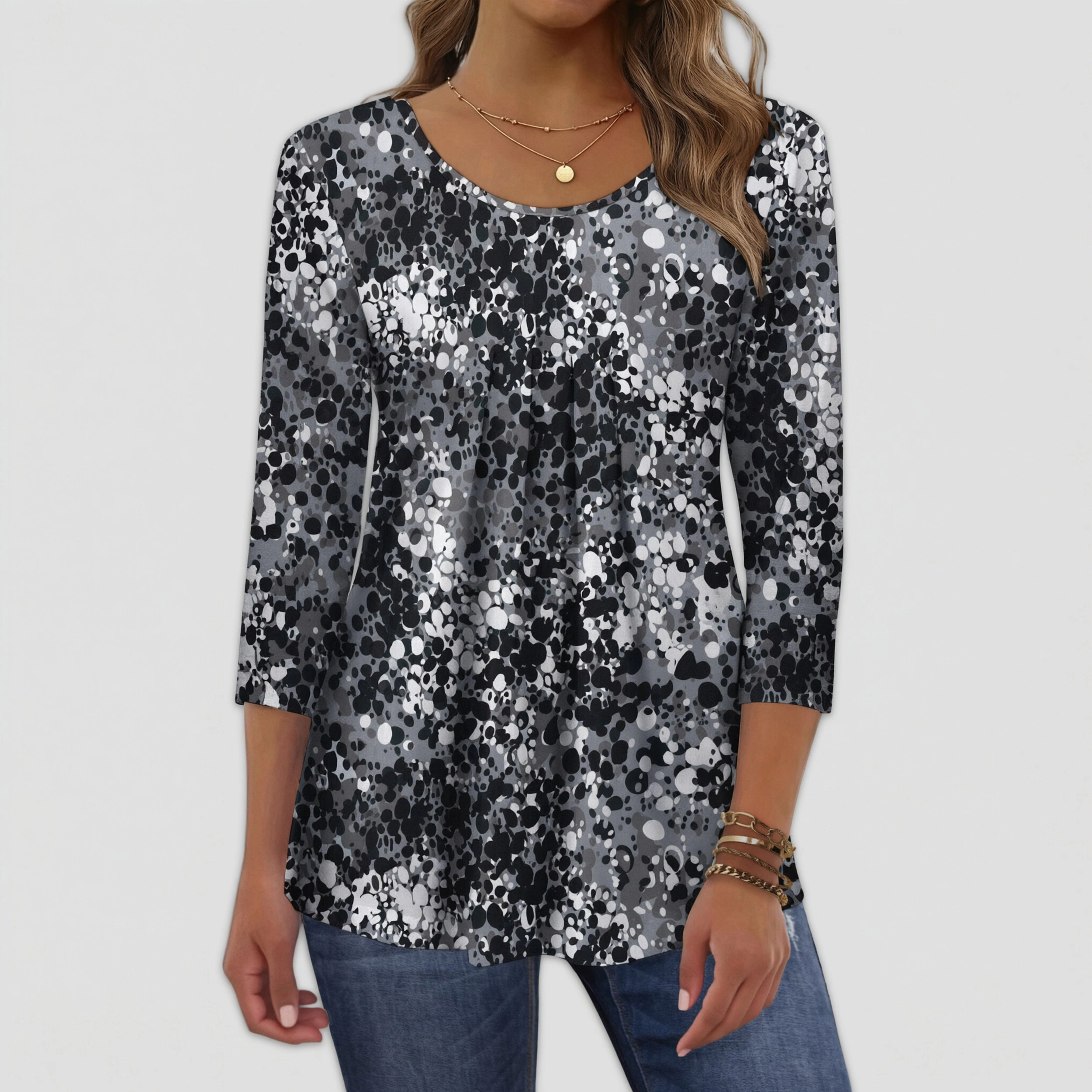 Zeagoo Women Ink Dot Round Neck Top