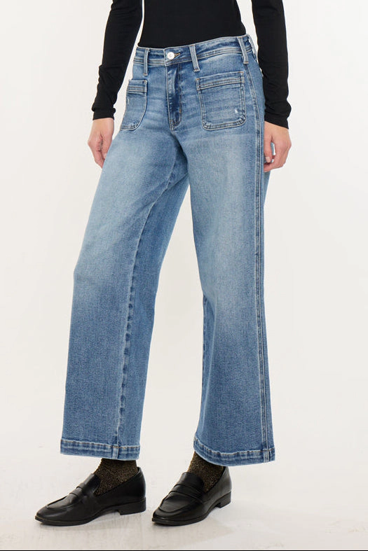 KanCan Women's Essentials Mid Rise Ankle Wide Jeans Amma