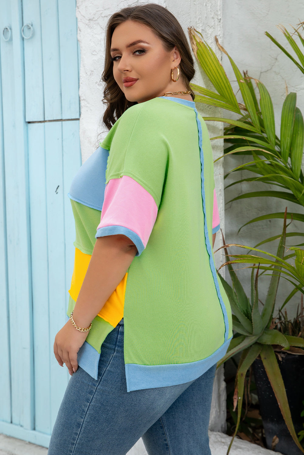 Threaded Pear Women's Juliet Plus Exposed Seam Patchwork Top