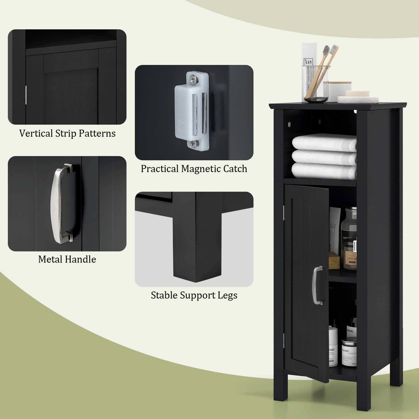 SUGIFT Black 66-lb Top Capacity 12-in Square 2-Tier Bathroom Storage Cabinet with Open Compartment and 4 Solid Legs