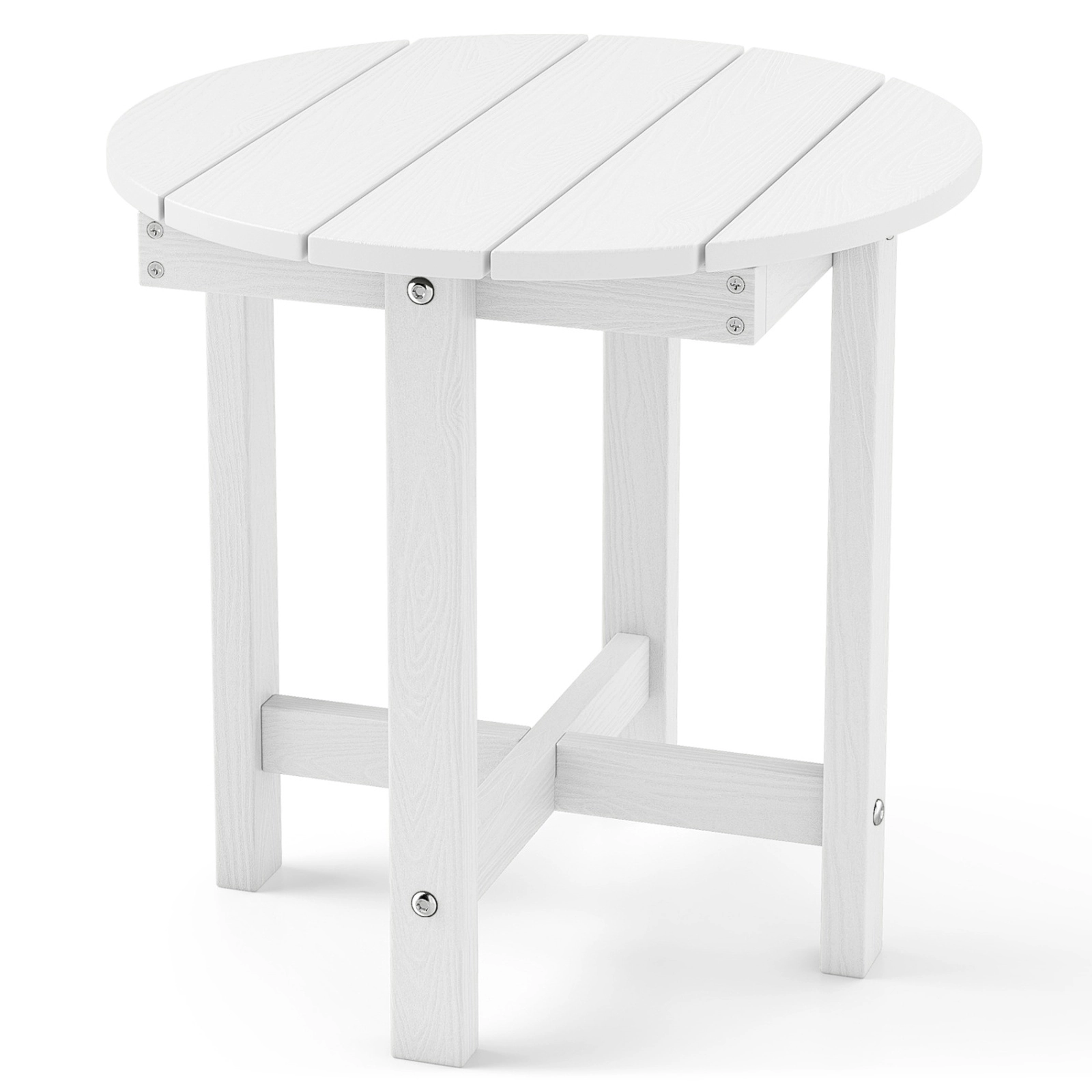 SUGIFT White 18-in Square HIPS Outdoor Side Table, Slatted Top, X-Base