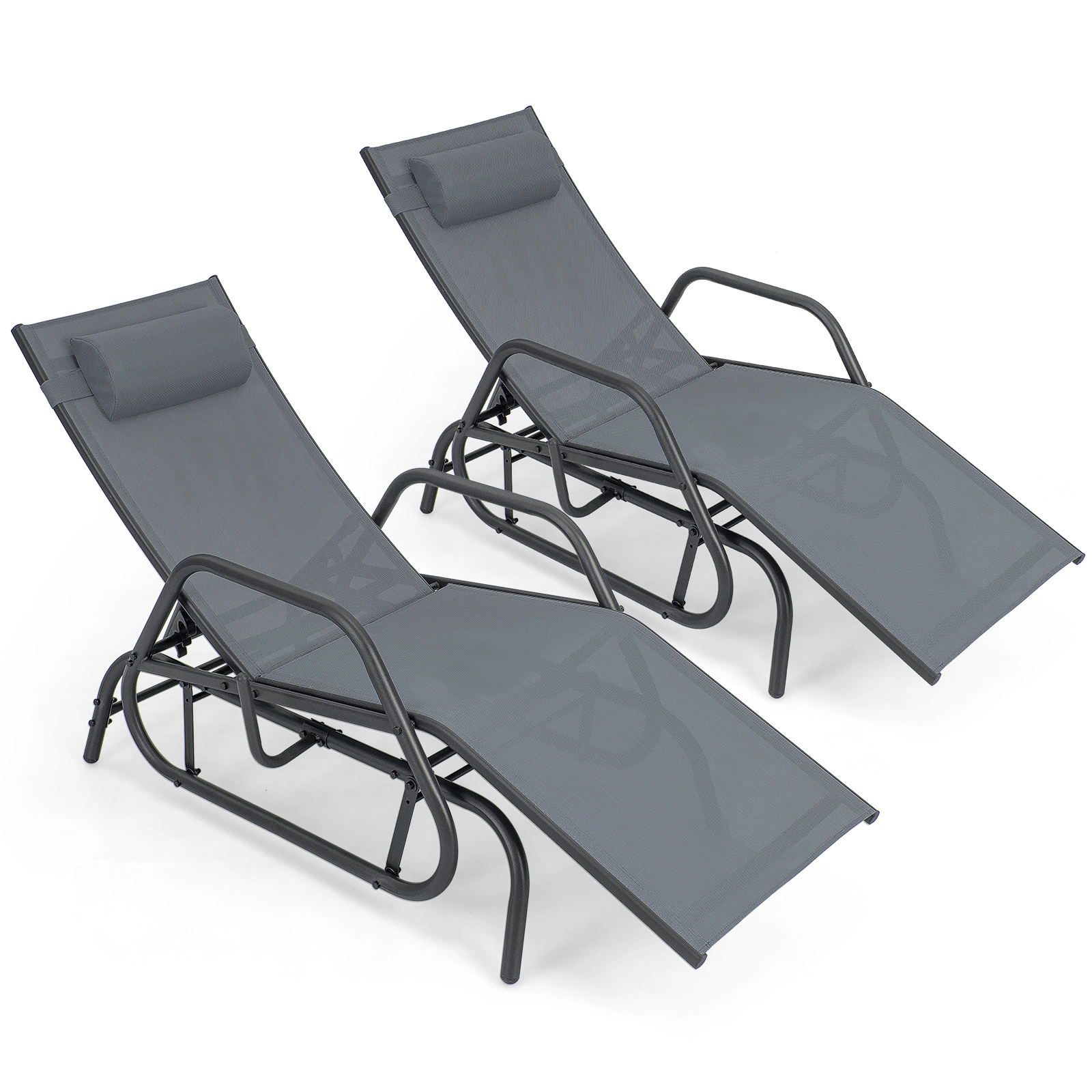 SUGIFT Armrests and Adjustable Pillow 350-lb Outdoor Glider Chaise Lounge Chair
