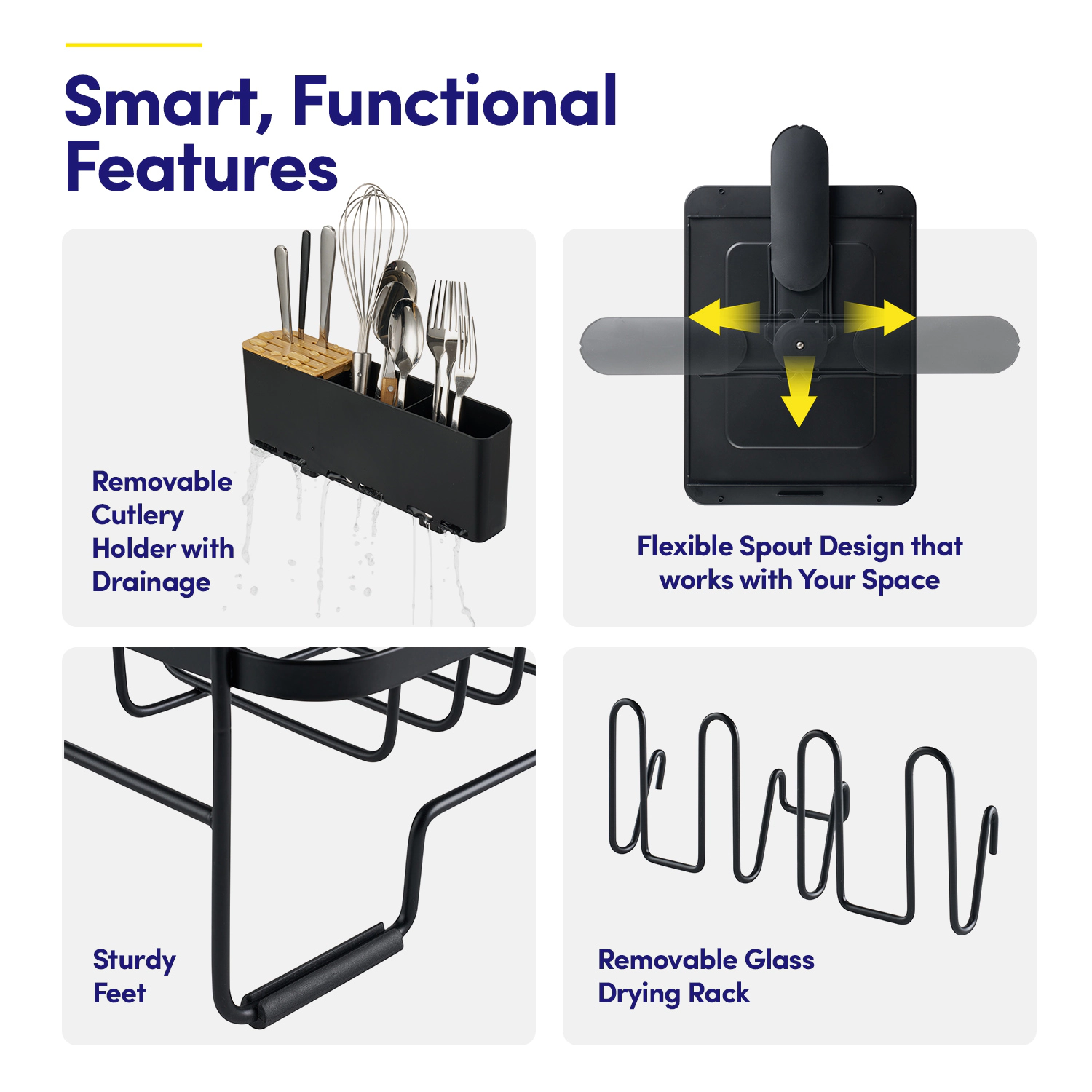 Sweet Home Collection 3-Piece Dish Dryer Rack with Expandable Base and Utensil Holder
