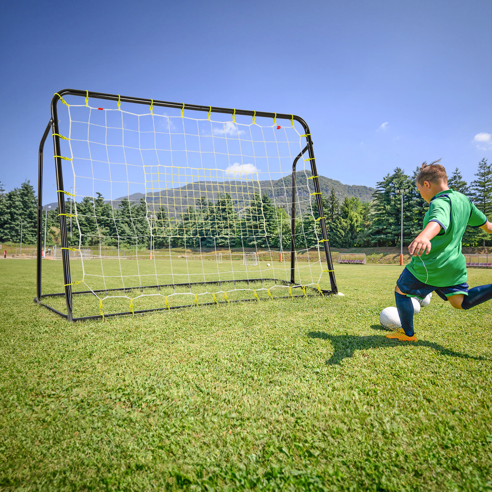 SUGIFT Kids 2-in-1 Soccer Rebounder and Goal Adjustable 40-48-in Height 31.5 x 16-in Rebound Net Ages 6+ Black/White