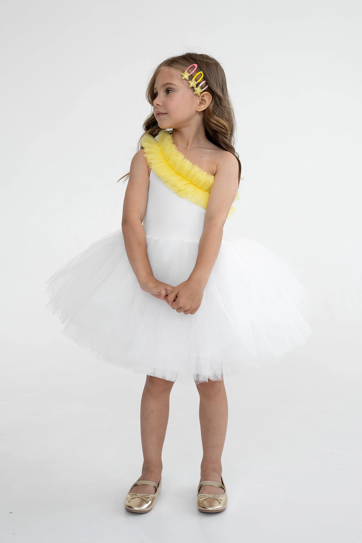 Mini Celebrities Girls One Shoulder Yellow Ruffle Tutu Dress