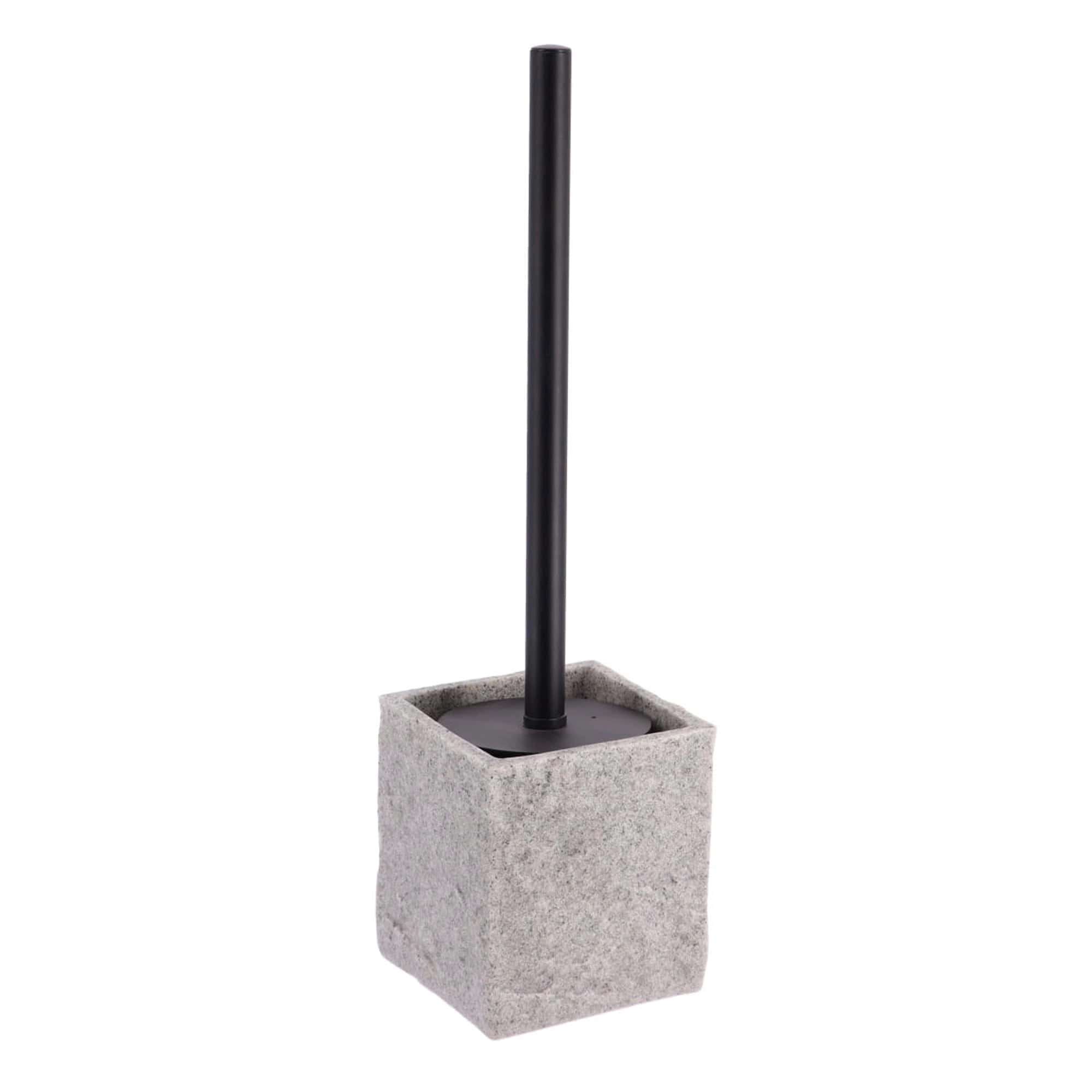 Evideco French Home Goods Stone-effect Polyresin Square Toilet Brush and Holder Set, Sandstone