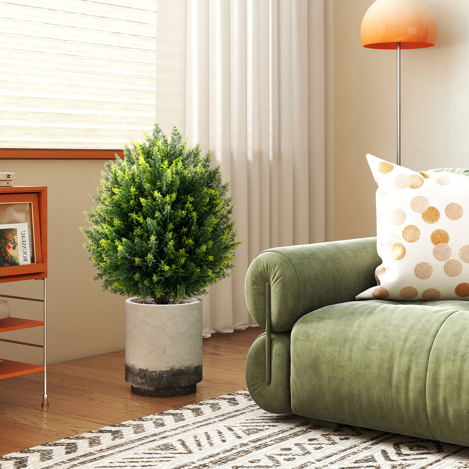 SlickBlue 2 Pieces Artificial Cypress Topiary Ball Trees with Ground Spike for Indoor and Outdoor