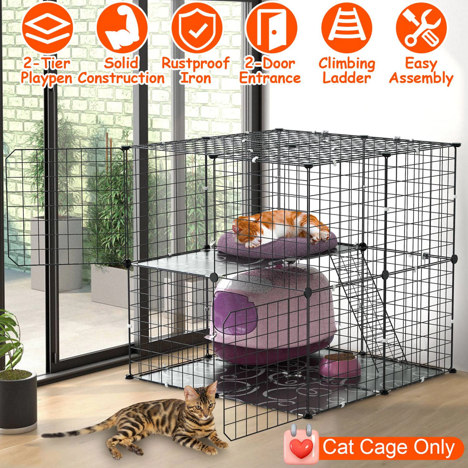 GBruno 2-Tier Cat Cage Playpen With Climbing Ladder