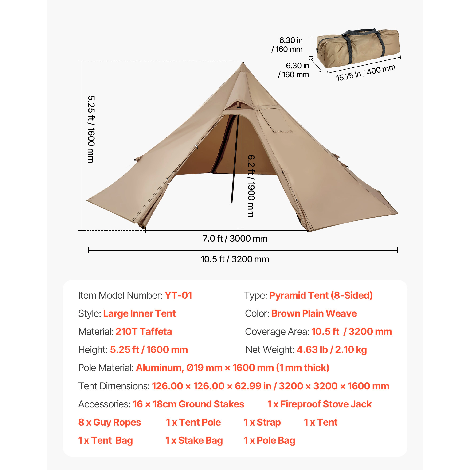HONGGE Hot Tent for Portable Winter Tipi Tent with Stove Jack Waterproof Camping Tents Lightweight 4 Season Shelter