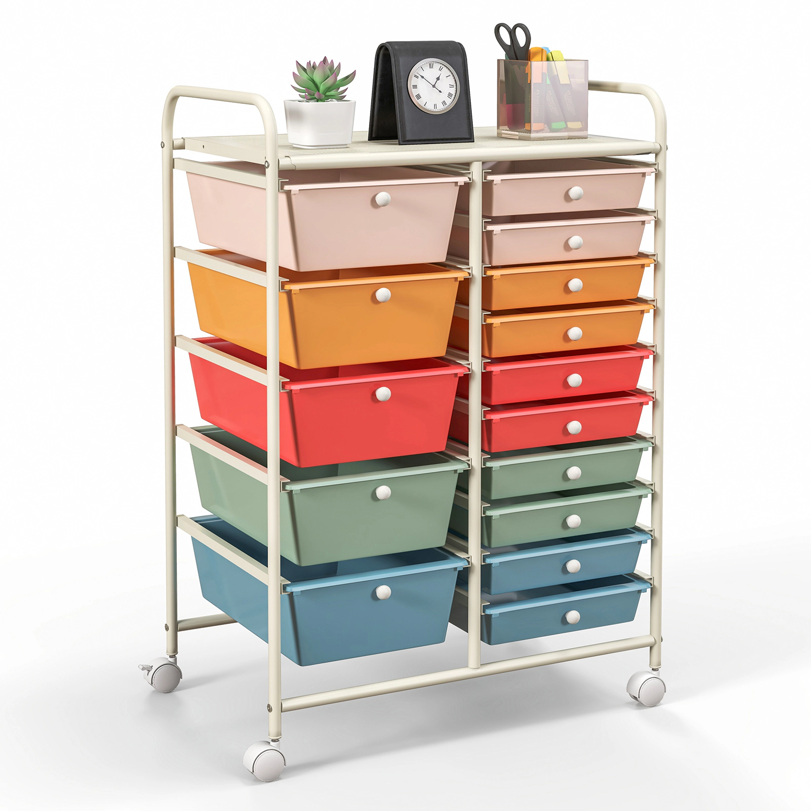 SUGIFT 15-Drawer Rolling Utility Organizer Cart with Deep Plastic Storage 22-lb Top Capacity Multicolor