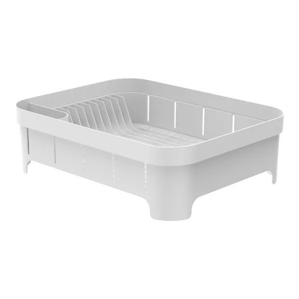 OU Dish Drying Rack for Kitchen Counter, Freestanding Plastic Strainer with Utensil Holder, Compact Drain