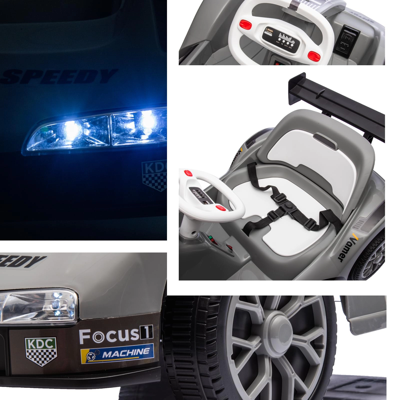 Electric Go Kart Ride On Car for Kids, 2 Motors with Remote Control, Safety Belt, Speed Adjustment, LED Lights & Music
