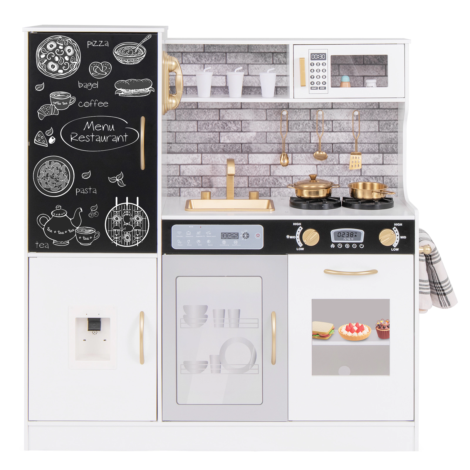 SUGIFT Multifunctional Pretend Play Kitchen with Utensils 39-in Tall Ages 3+ White