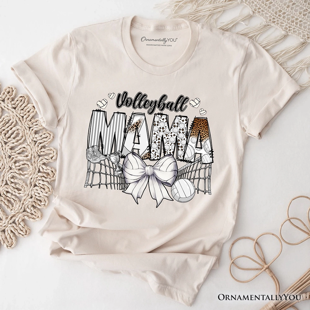 OrnamentallyYou Womens Volleyball Mama Coquette Bow T-Shirt