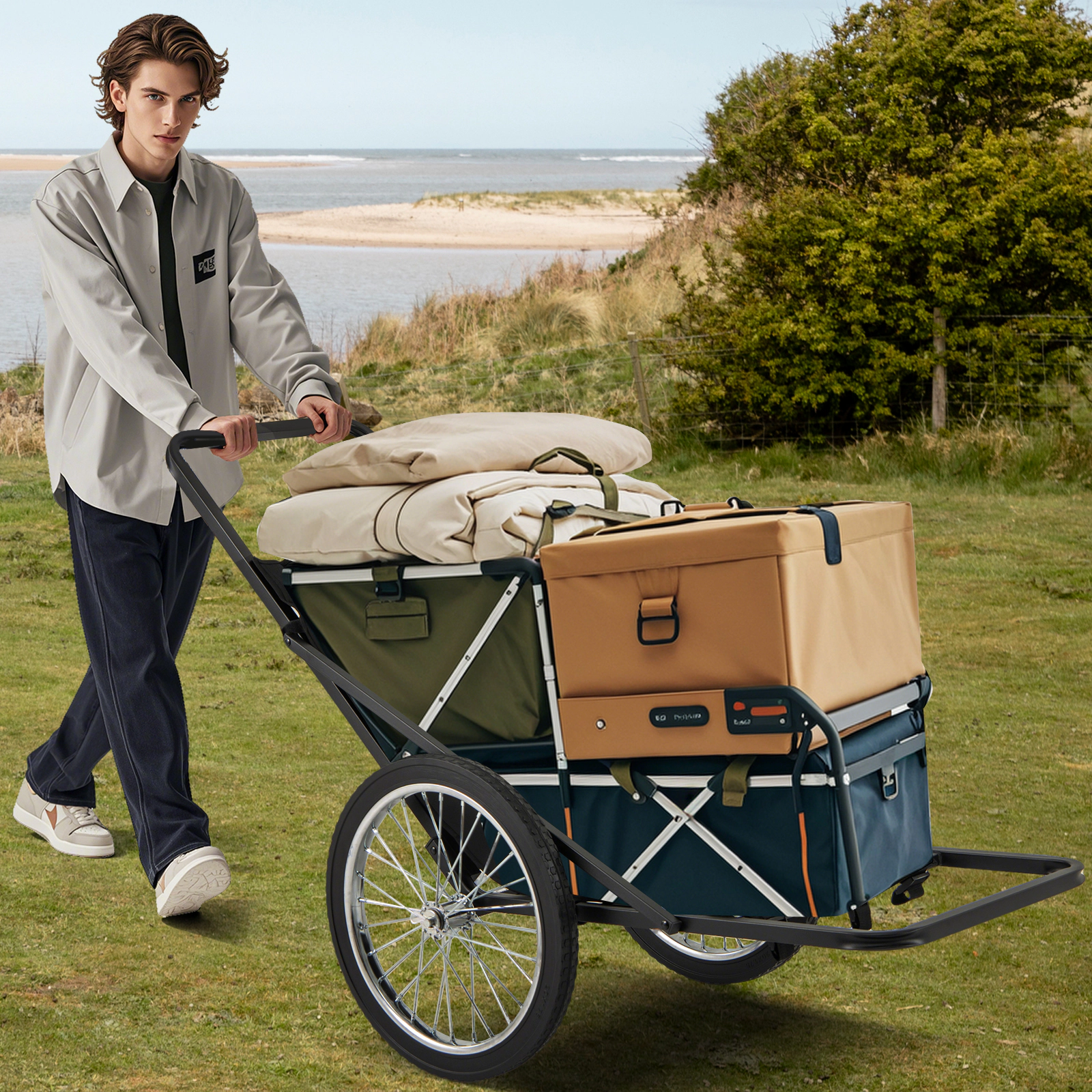 SUGIFT Folding Deer Game Cart with Polyester Liner 550-lb Capacity Black