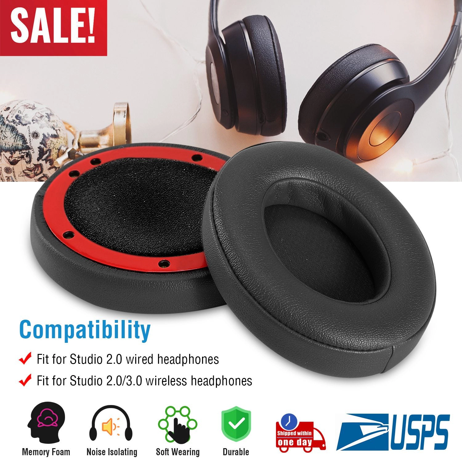 GBruno Memory Foam Ear Cushion Pads, 2 Pcs