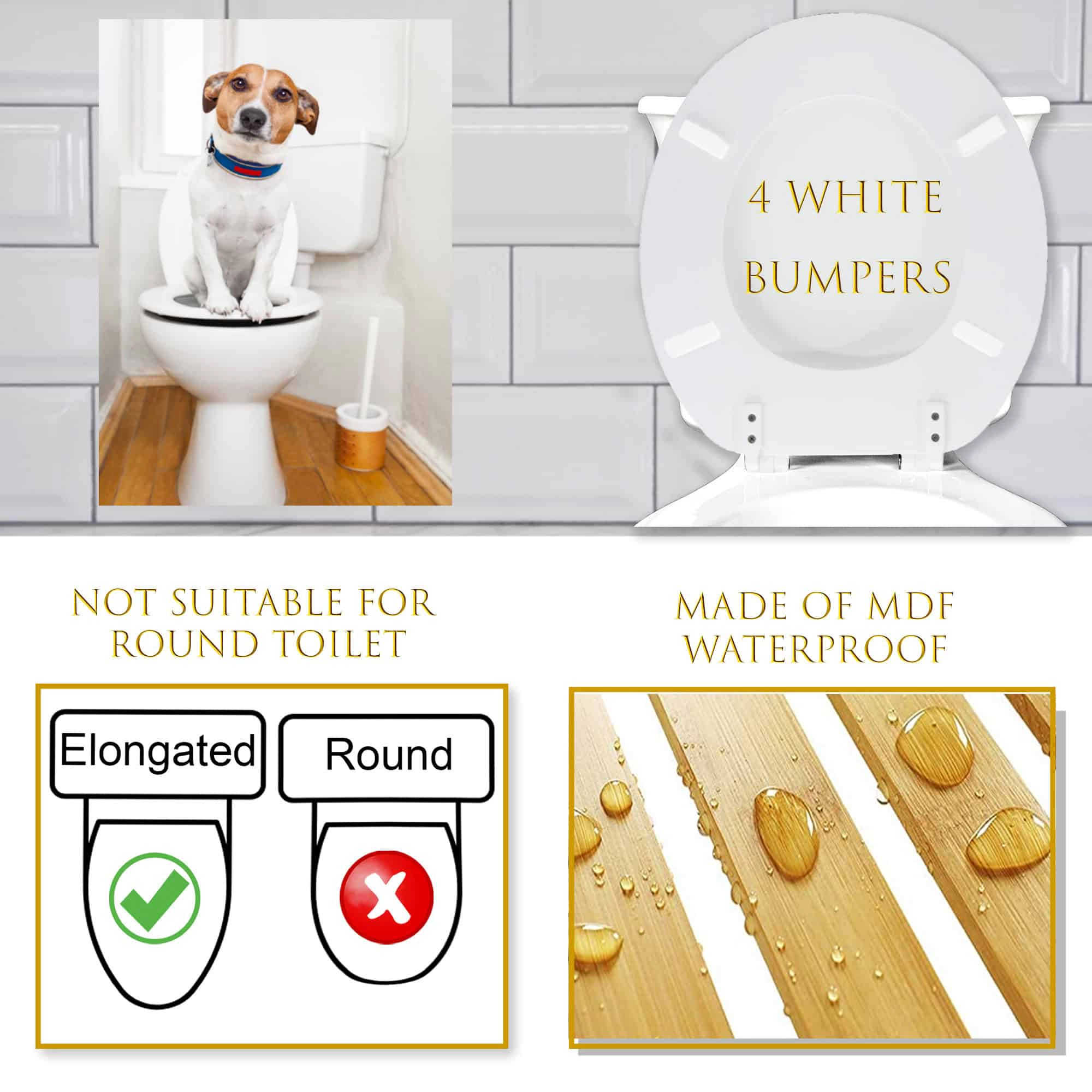 Evideco French Home Goods Jack Russell Printed Elongated Toilet Seat, Adjustable Zinc Hinges