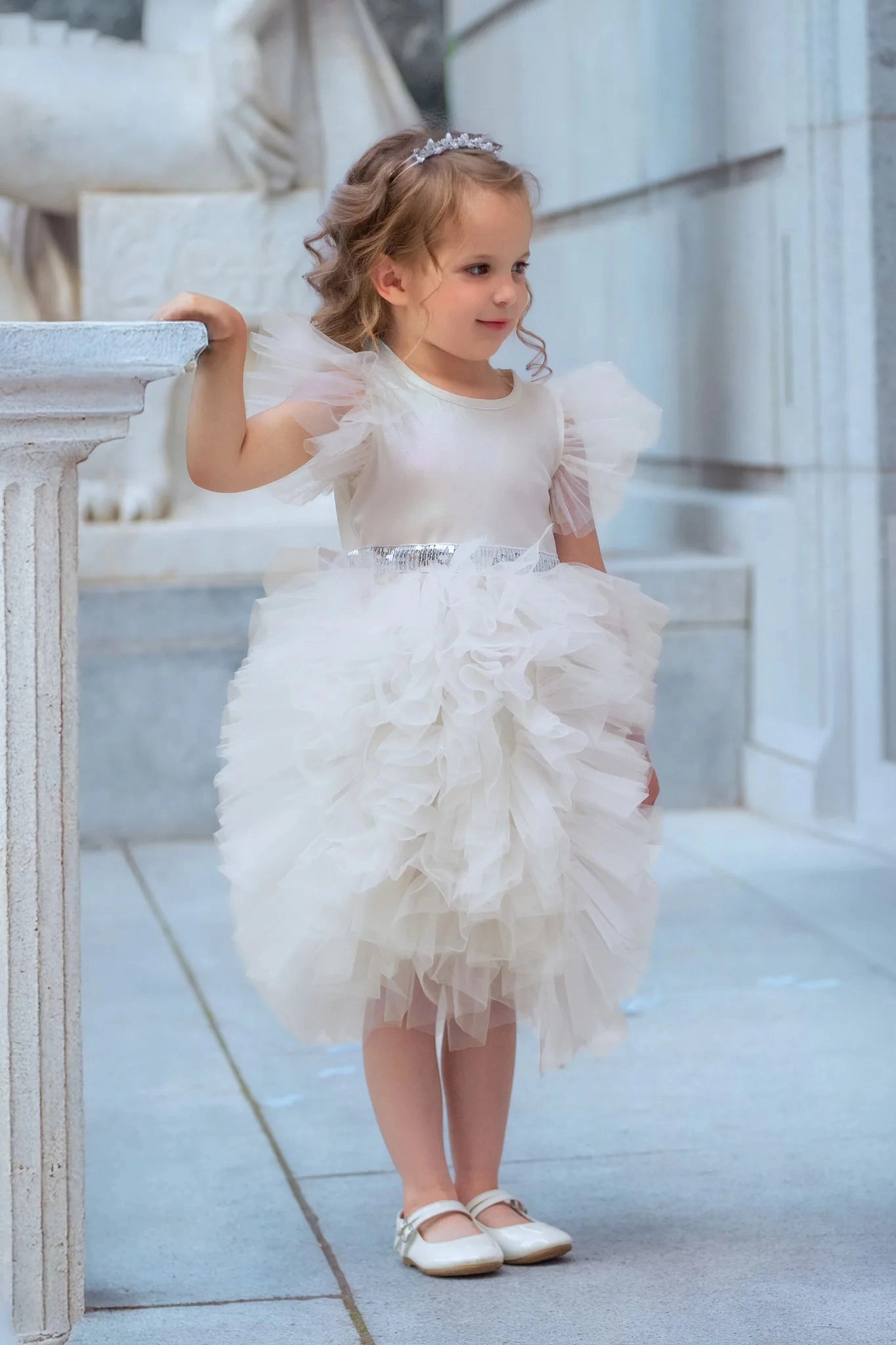 Faeella Celestial Fairy White Tulle Flower Girl Dress