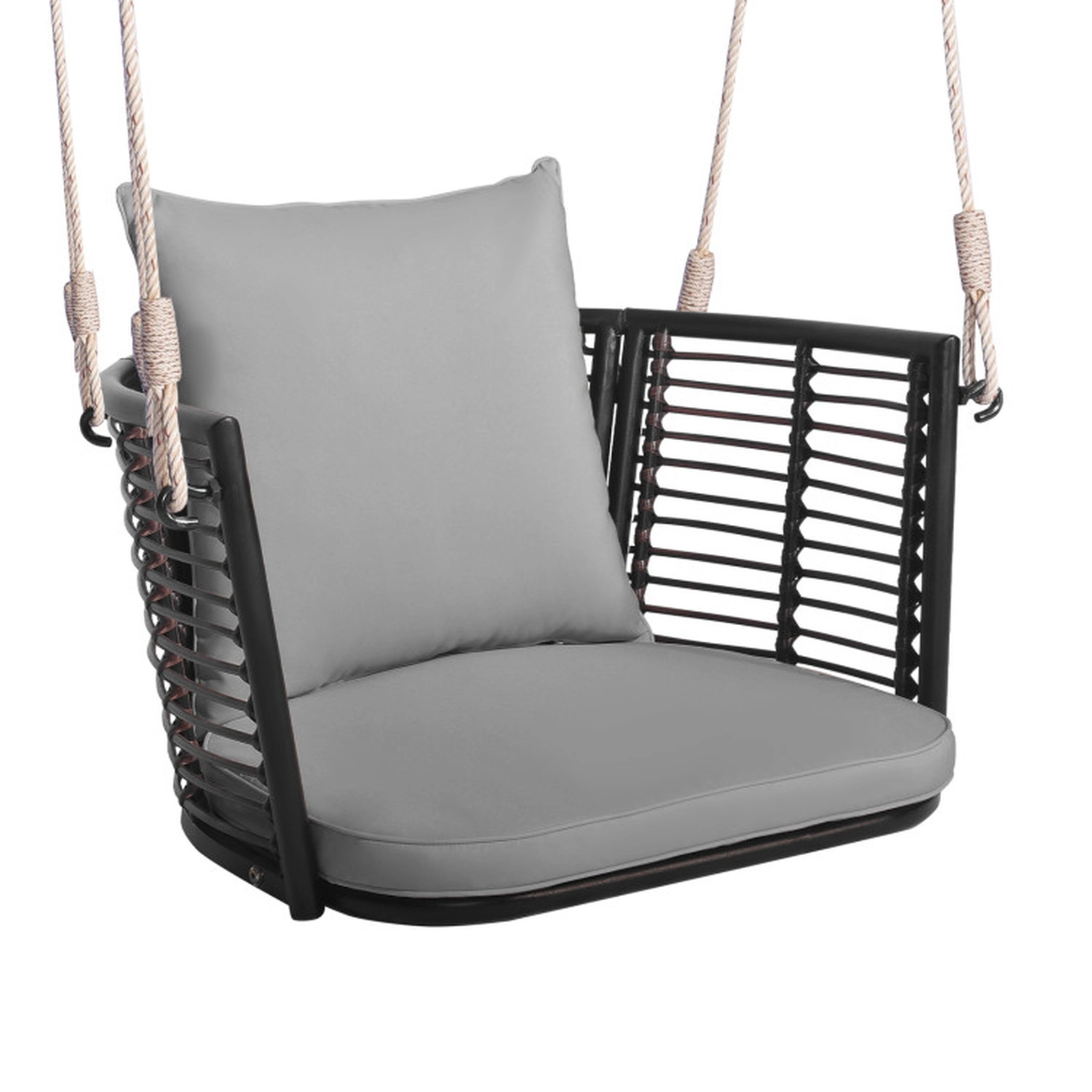 SUGIFT Gray Woven Rattan Backrest and Cushions Single Person Hanging Swing Seat