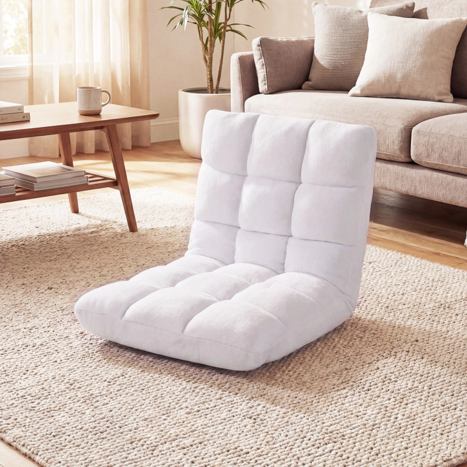 SUGIFT 14-Position 102-180 Degree Recline Padded Flannel Floor Chair 41.5-in x 22-in x 6-in 200-lb Capacity White