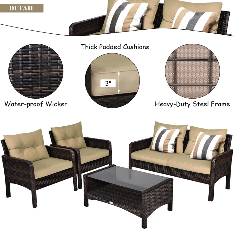 Hivvago 4 Pieces Patio Rattan Free-Combination Sofa Set With Cushion And Coffee Table