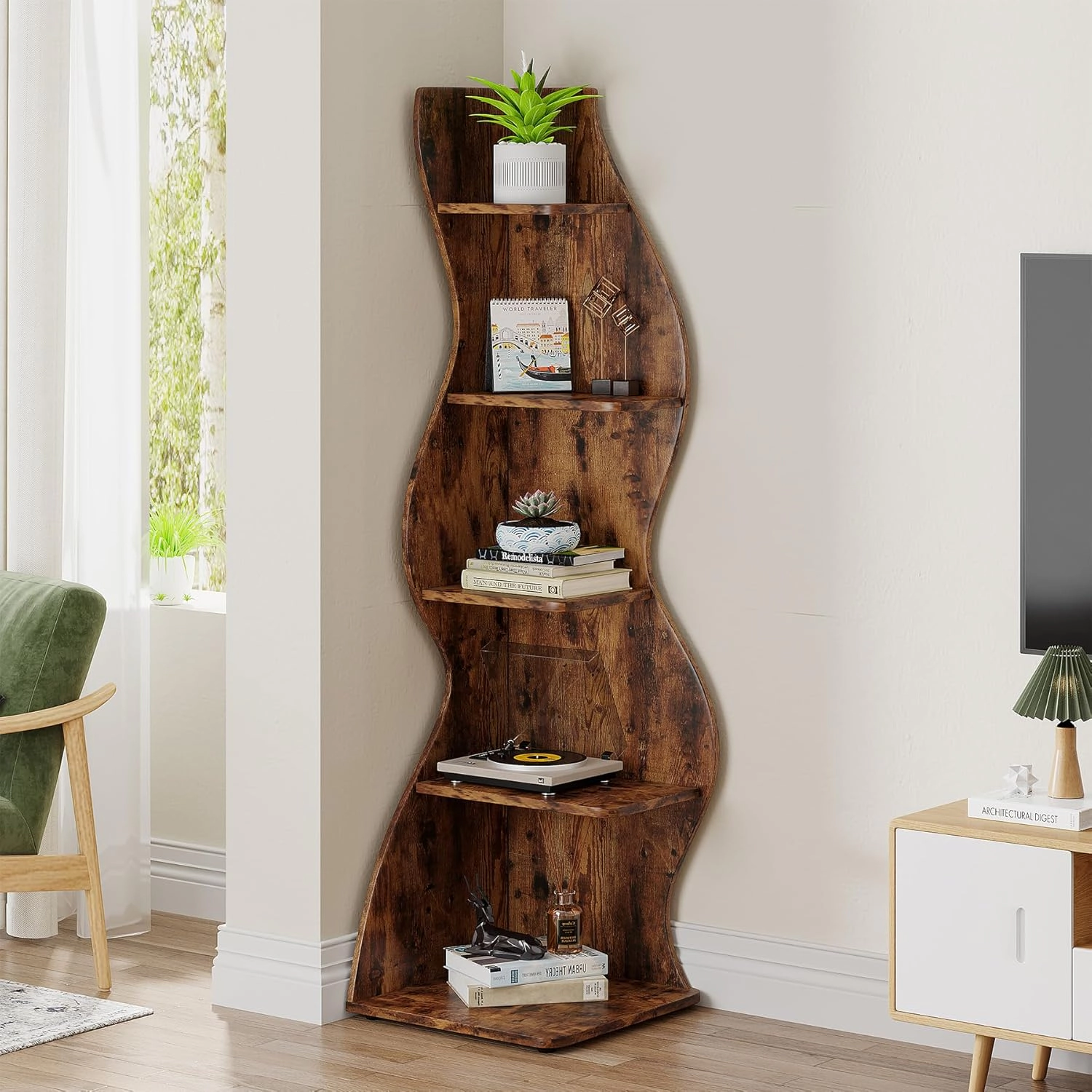 Tribesigns 5-Tier Corner Shelf, Modern Wall Bookshelf Bookcase