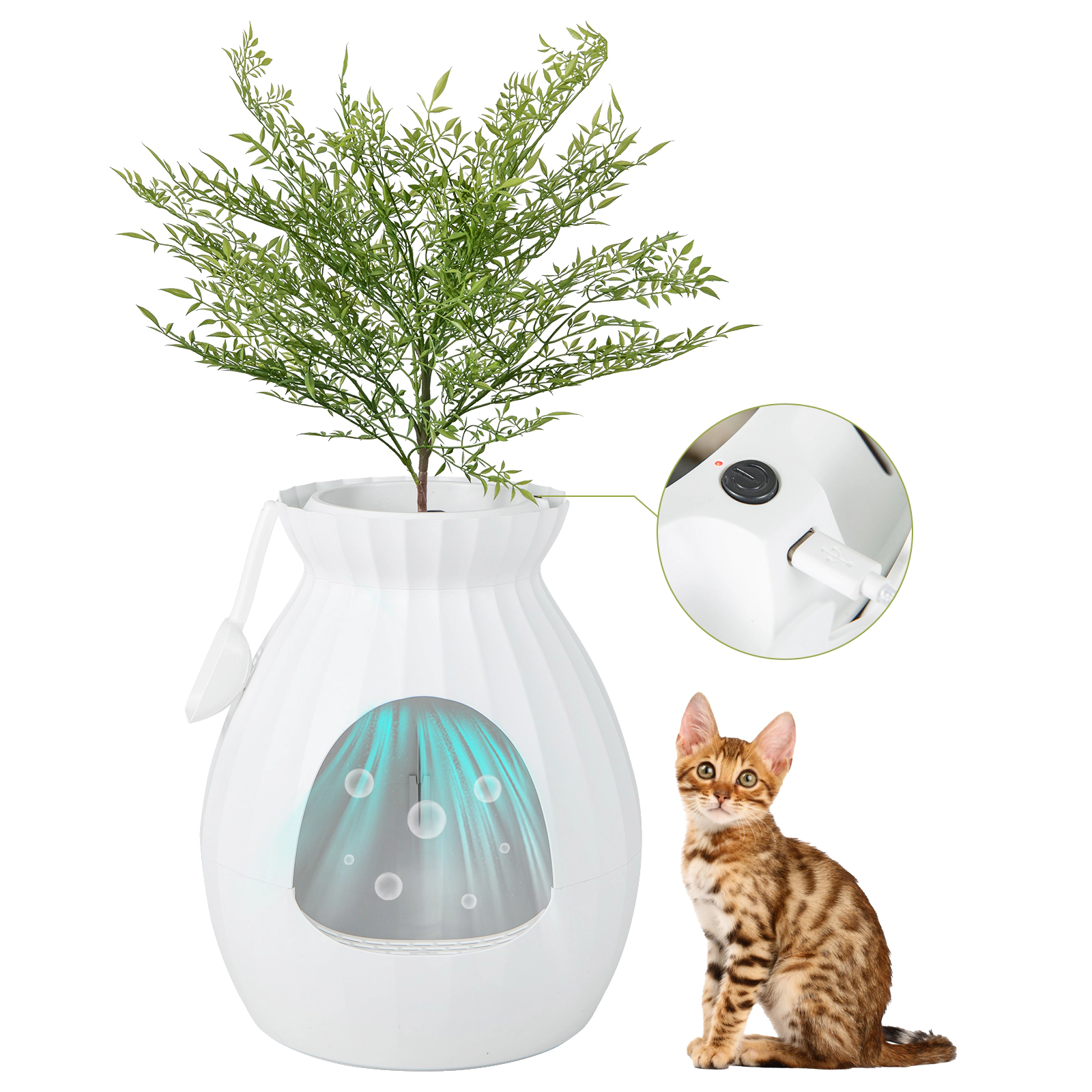 SUGIFT White Planter Cat Litter Box with Ion Odor Removal 20-in W 20-in D 23-in H 28-lb Cat Capacity