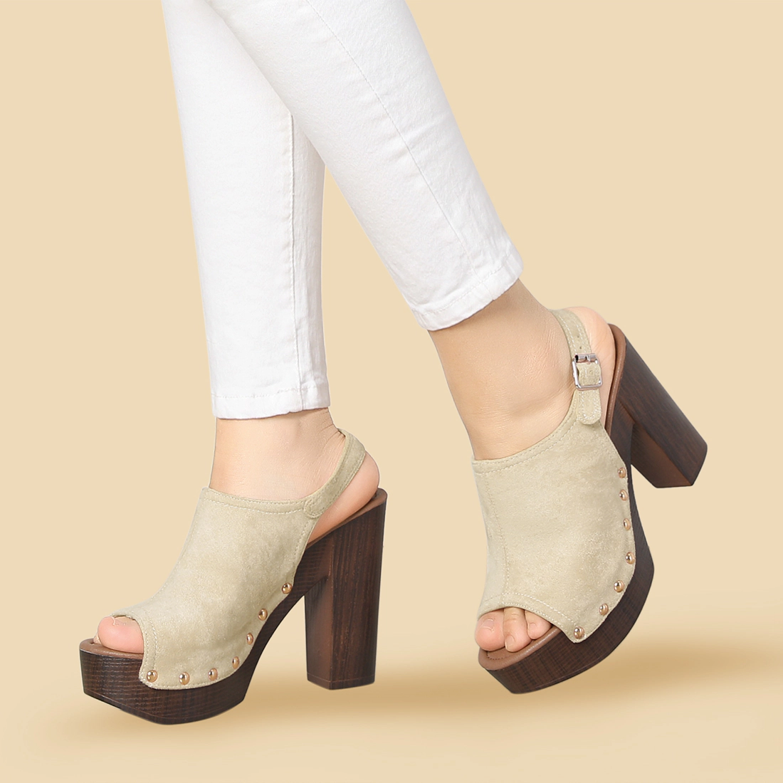 BLISSFUL STEP Women's Open Toe Slingback Platform Chunky Heel Sandals