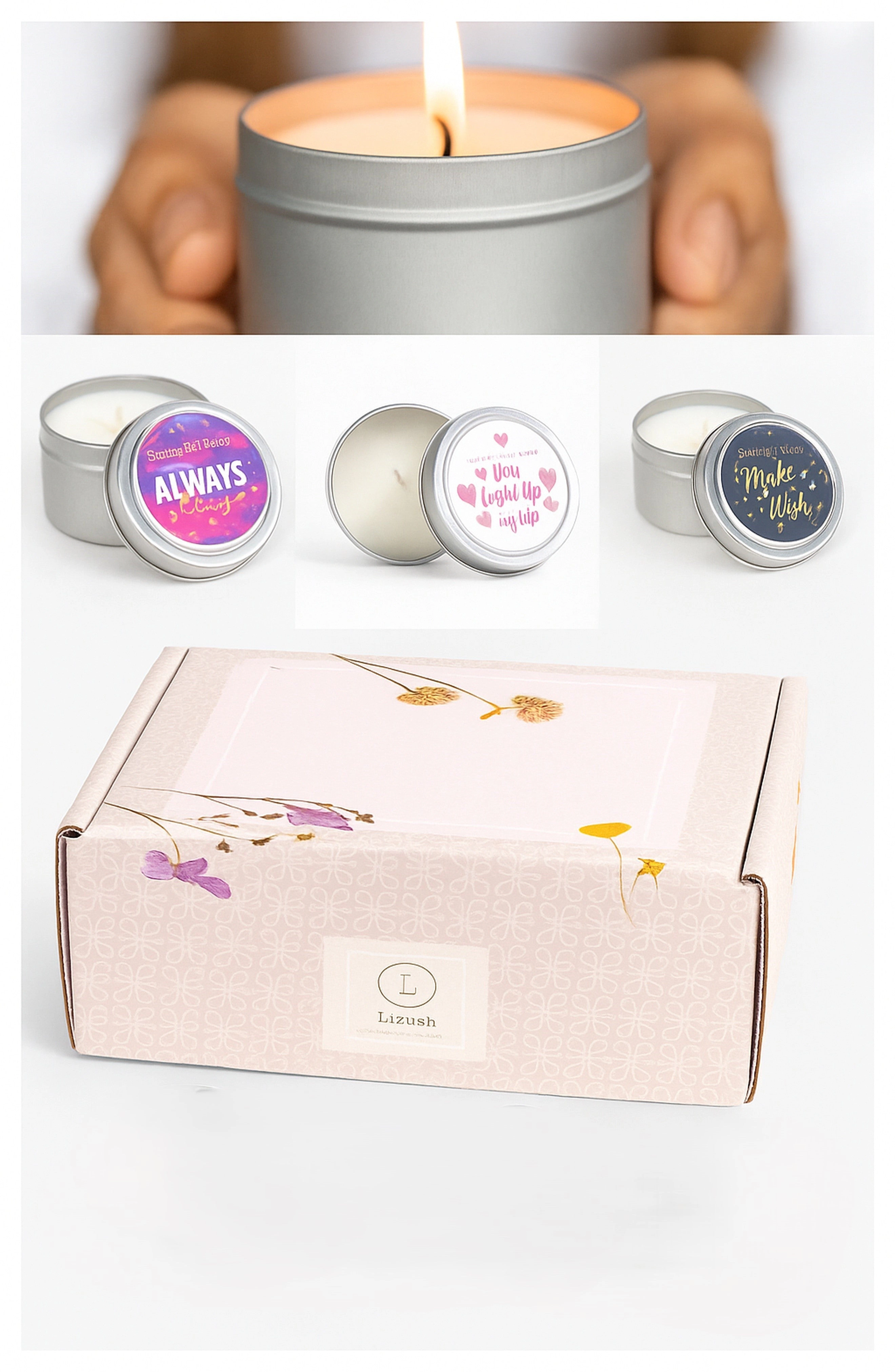 Lizush Trio Tin Soy Candles - Bergamot and Lavender Essential Oils