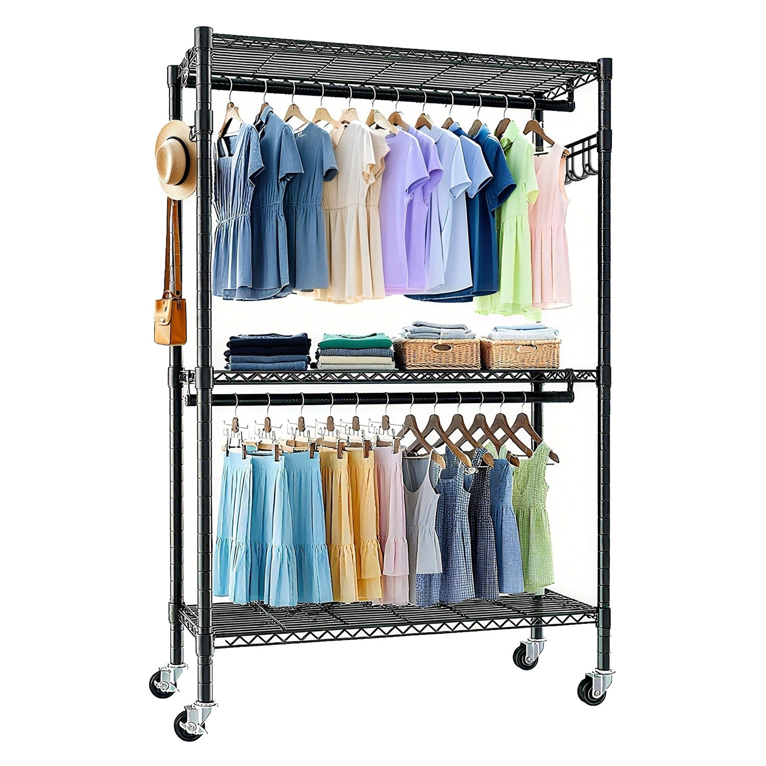 GBruno Heavy Duty Rolling Clothes Rack With Shelves