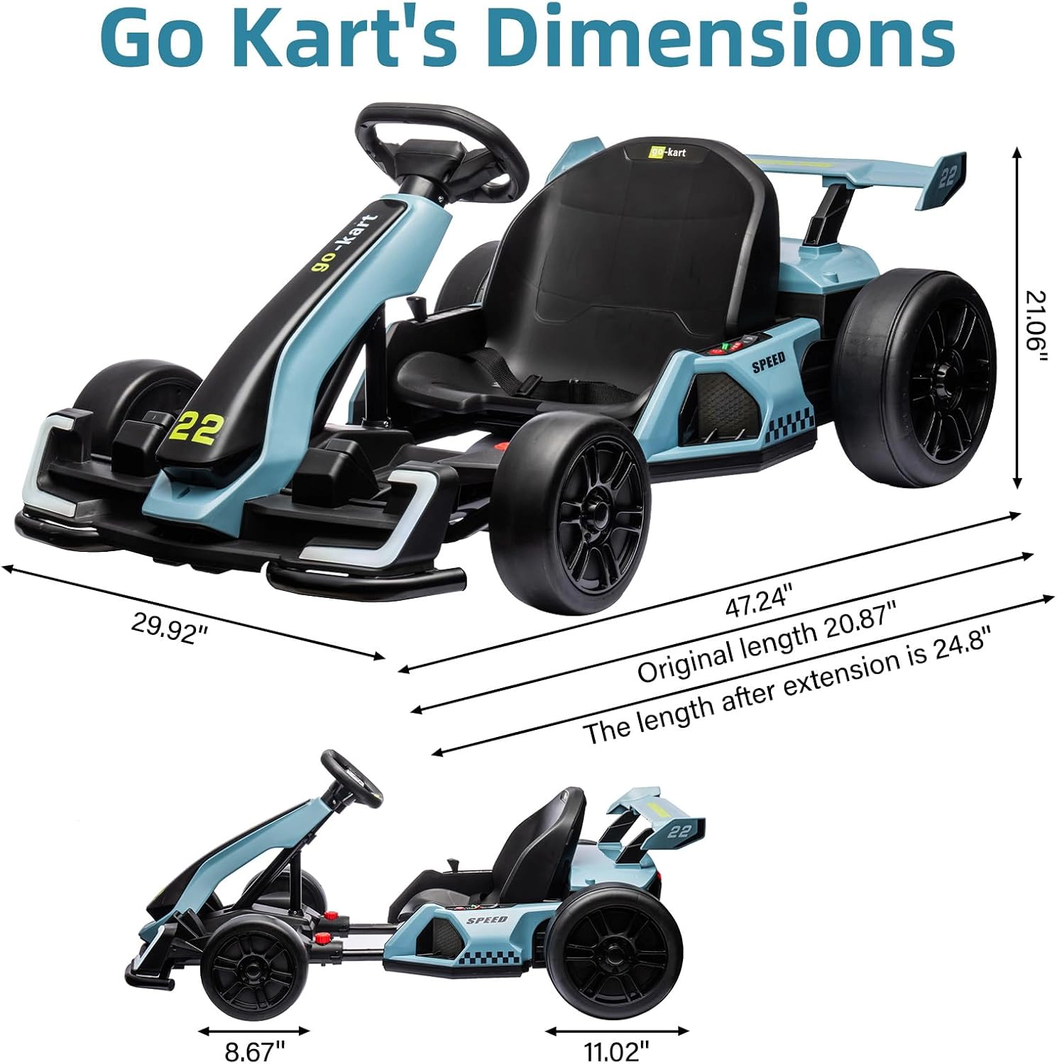 24V Kids Electric Go-Kart with Drift & Sport Modes, Dual 300W Motors, Length Adjustmen, Big Battery, EVA Tires