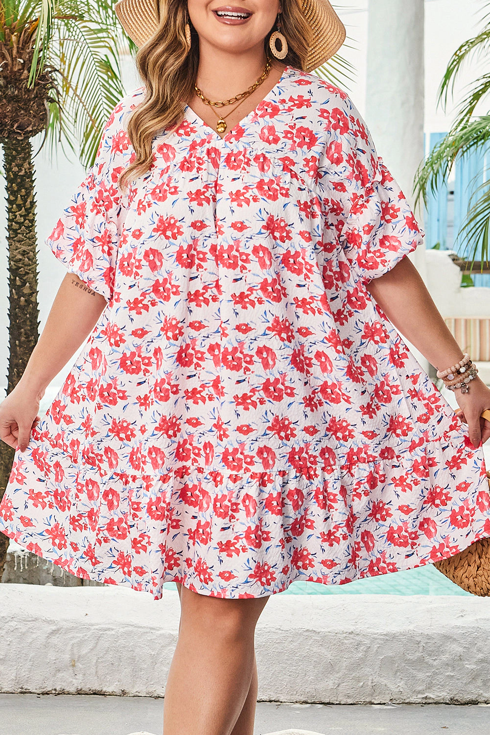 Threaded Pear Women's Zariah Ruffled Half Sleeve PLUS Dress