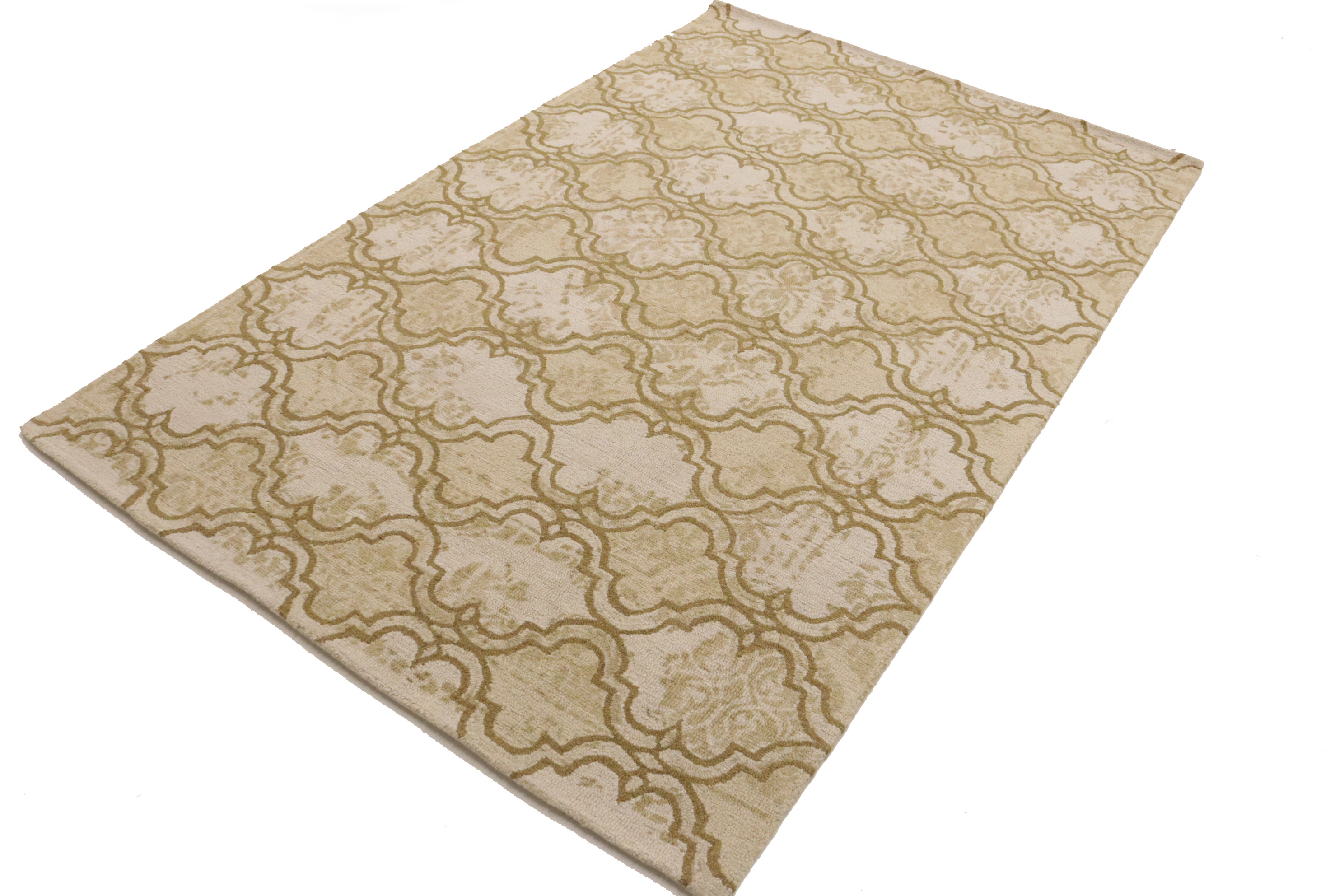 Magic Rugs 5'0 X 8'0 Beige-Brown Trellis Hand-Tufted Modern Wool Rug